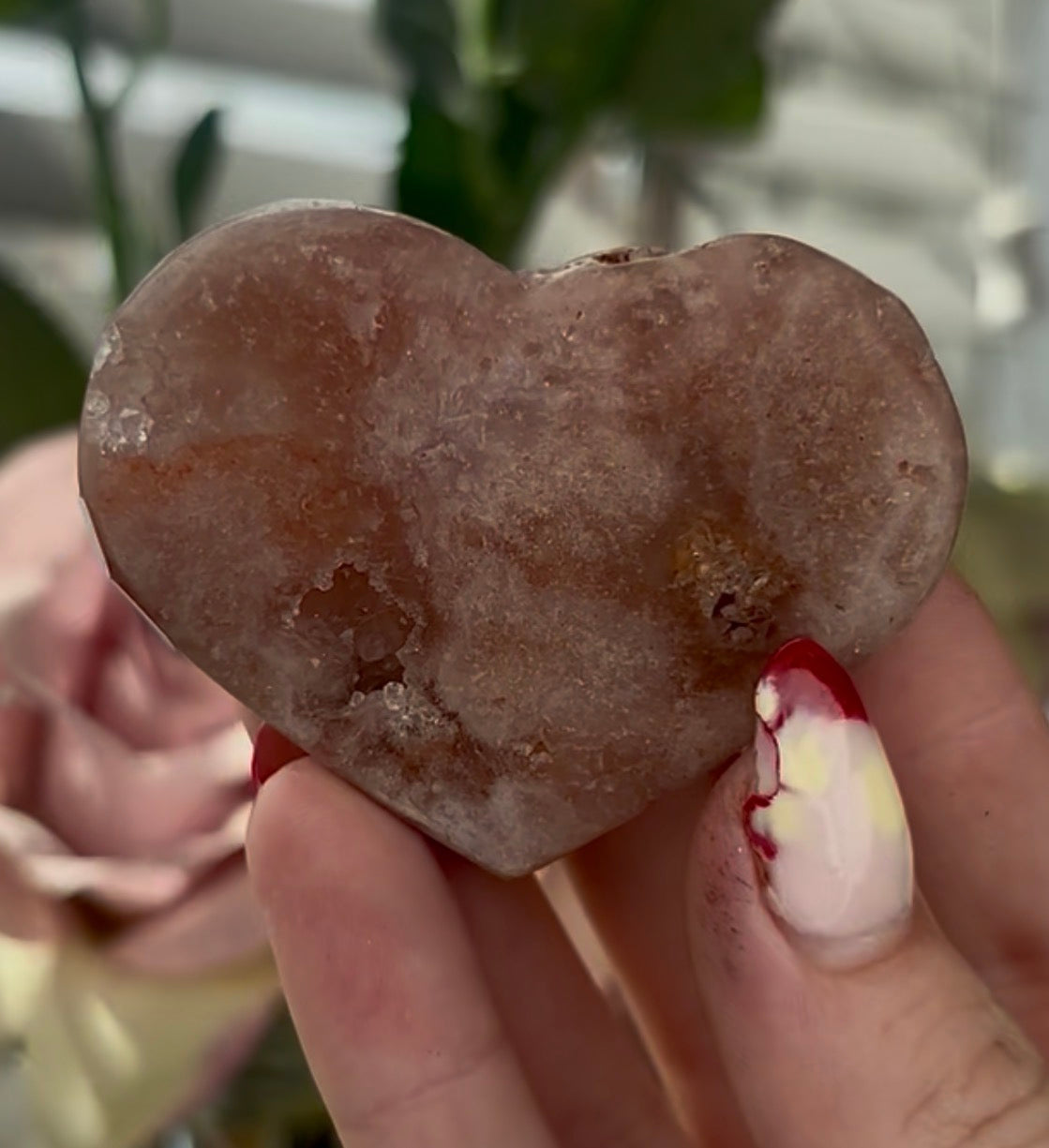 Mini pink amethyst heart - comes with stand