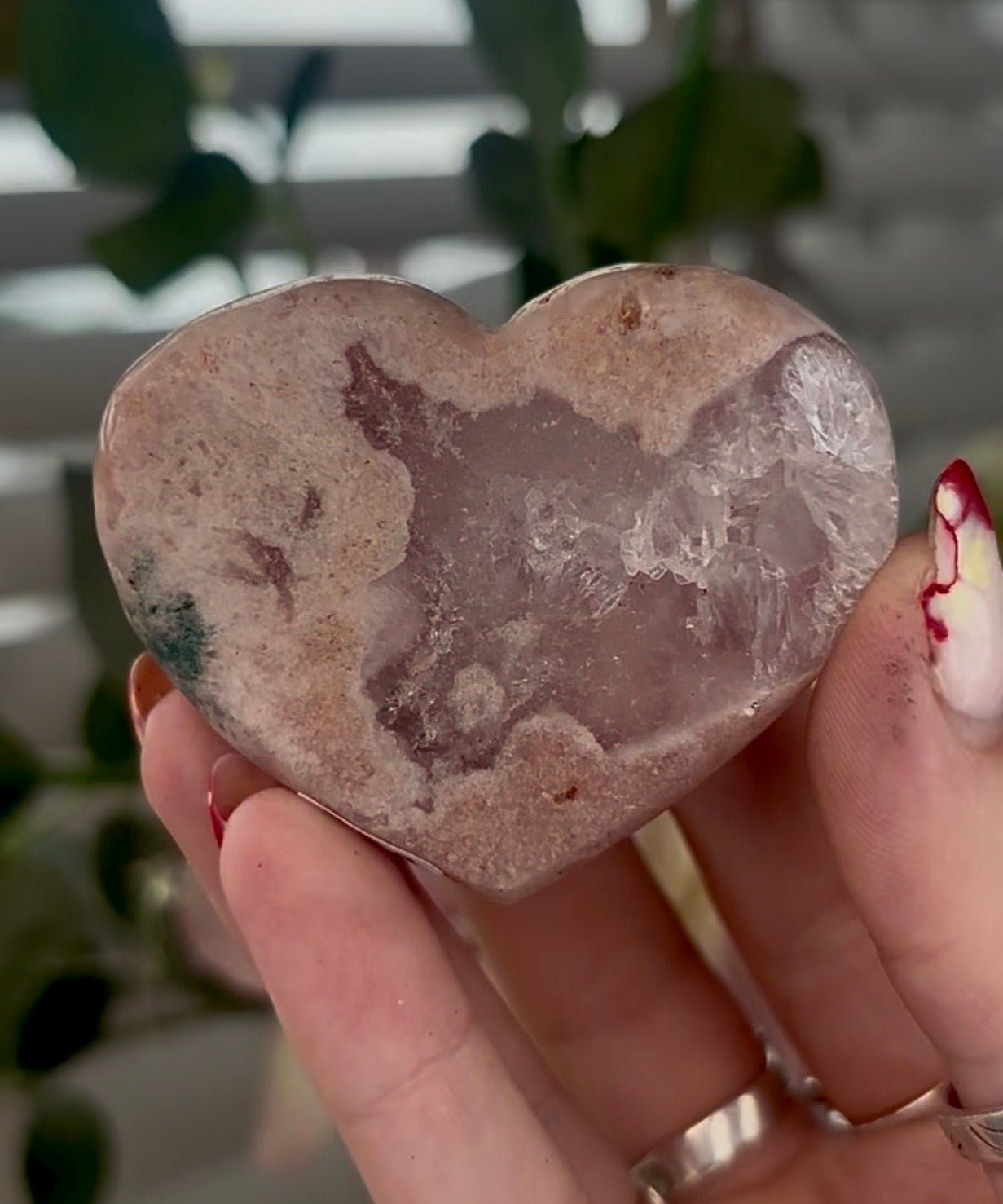pink amethyst heart - comes with stand