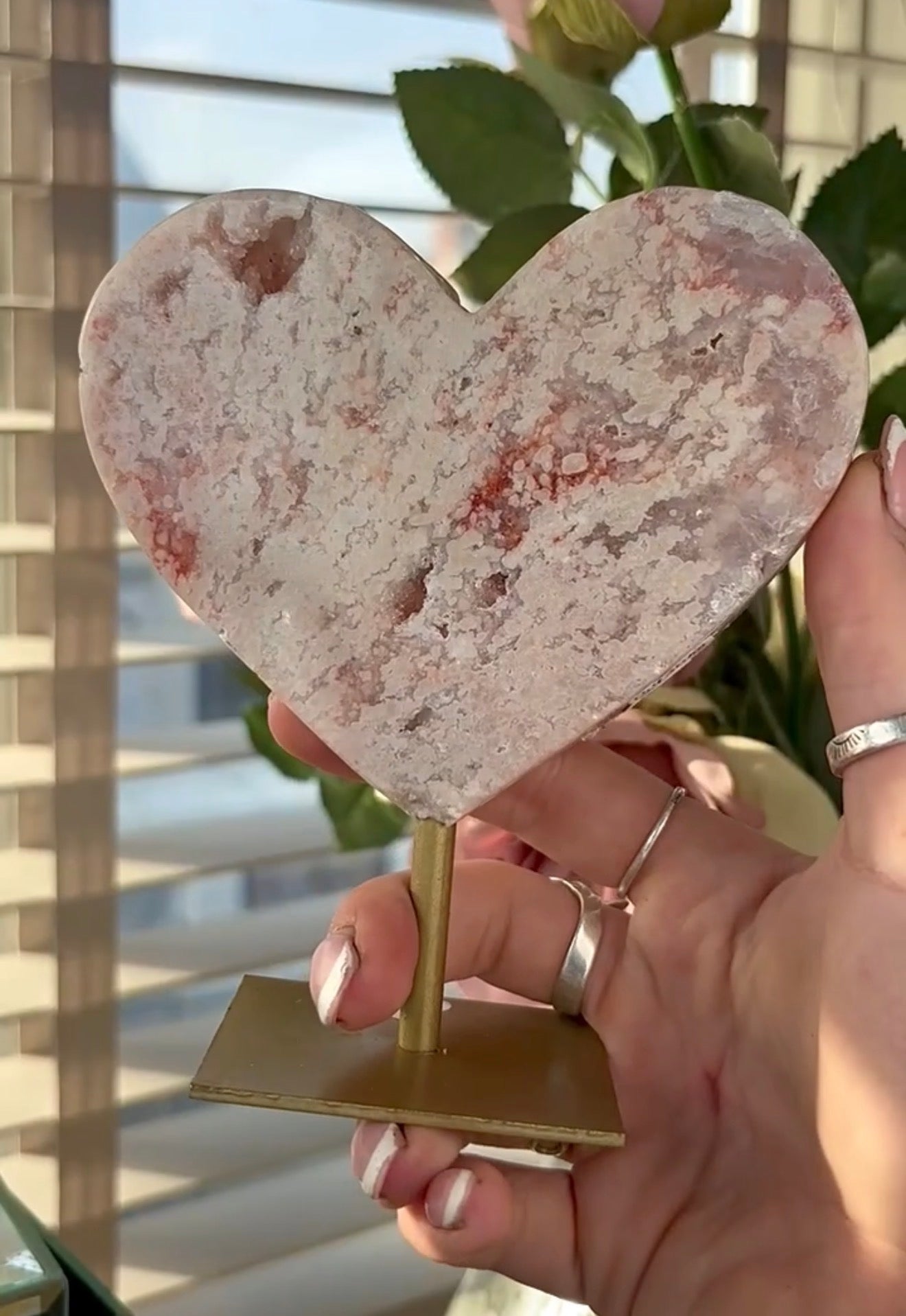 High quality pink amethyst heart with stand
