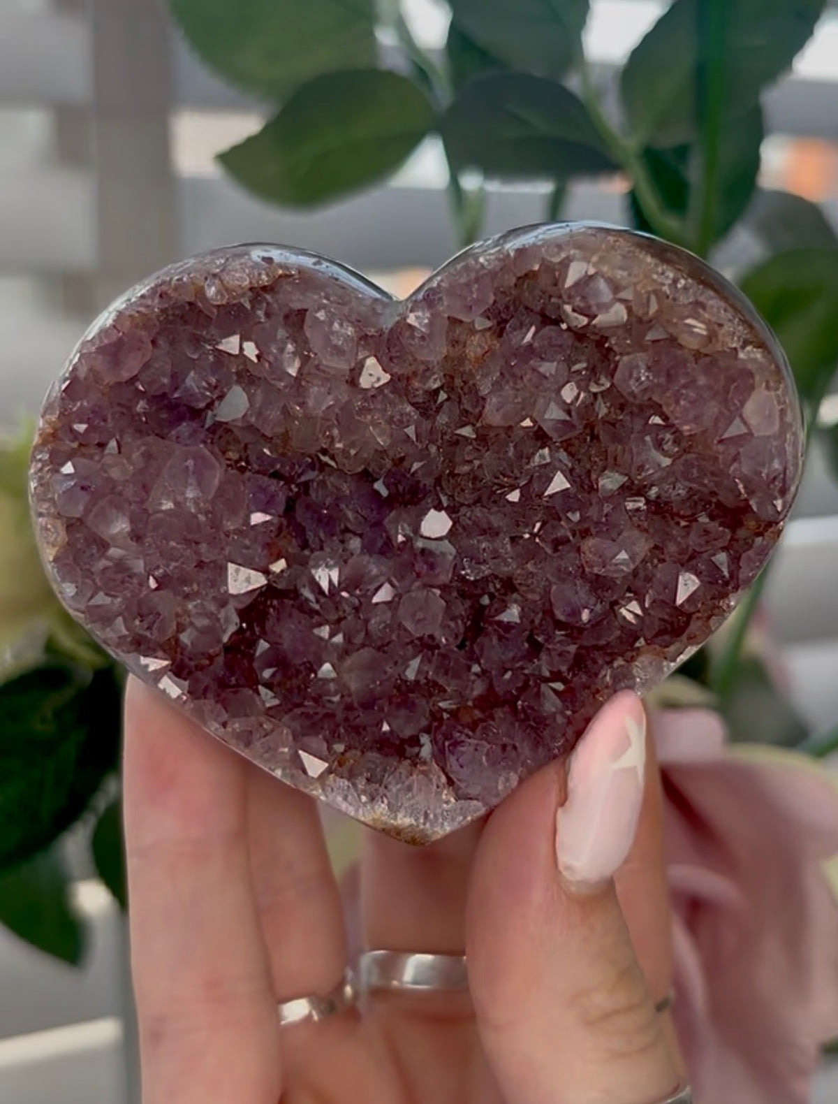 Uruguay, rainbow amethyst heart - comes with stand in purple tones