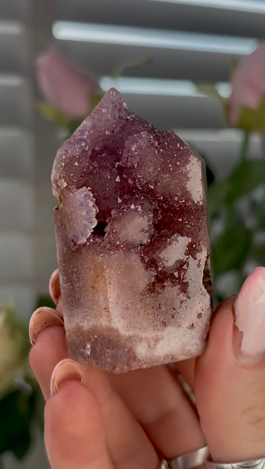 Beautiful, high quality, Pink amethyst tower with lilac druzy - 6.3cm by 4cm