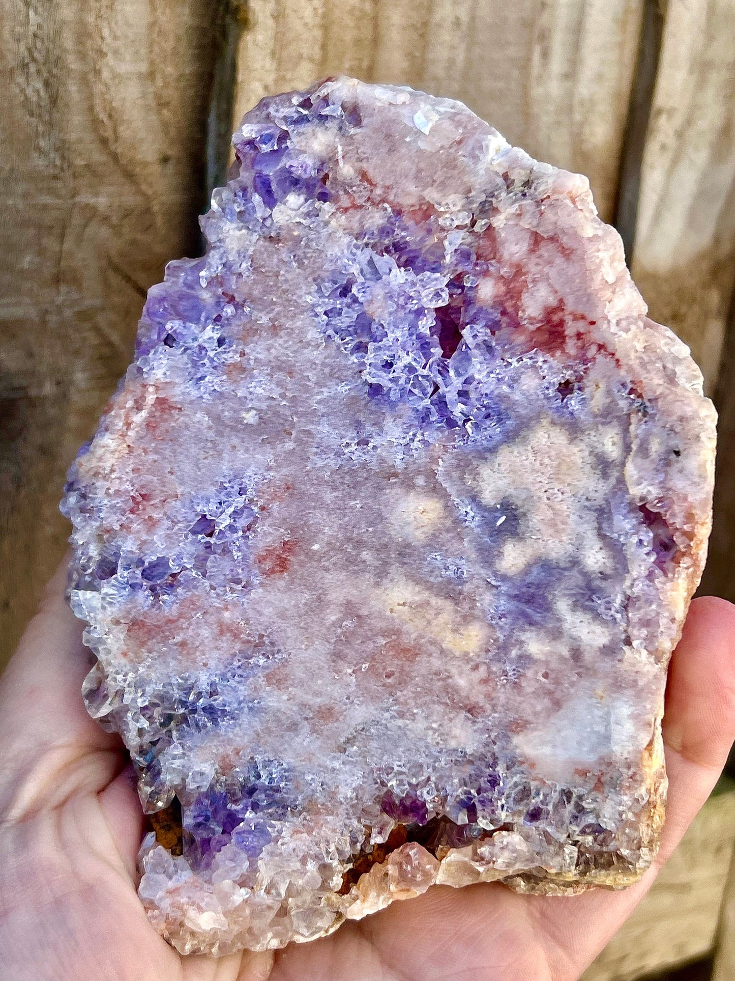 pink amethyst slab with purple quartz