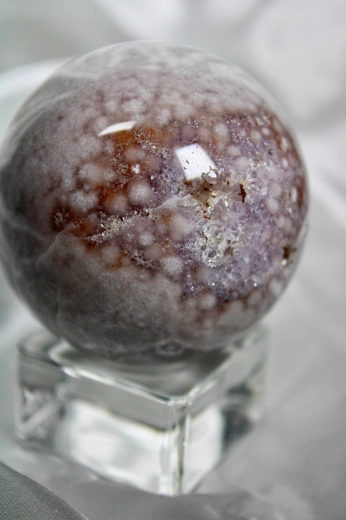 Pink amethyst x flower agate sphere 338g 6cm