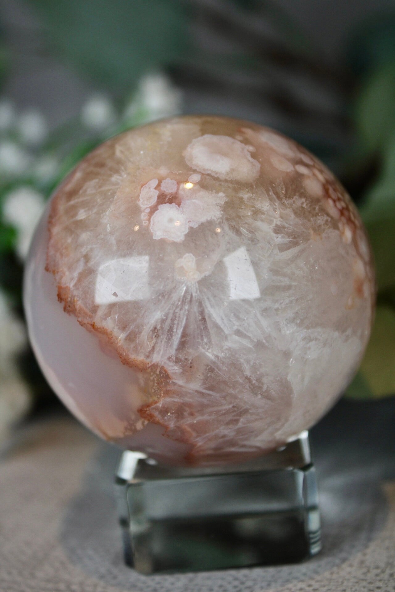 Chlorite flower agate sphere 300g 6cm