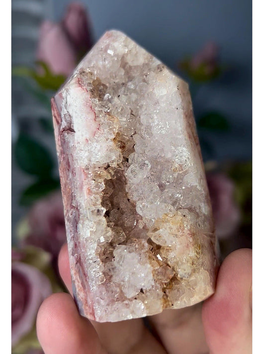 High grade, druzy, pink amethyst tower 179g