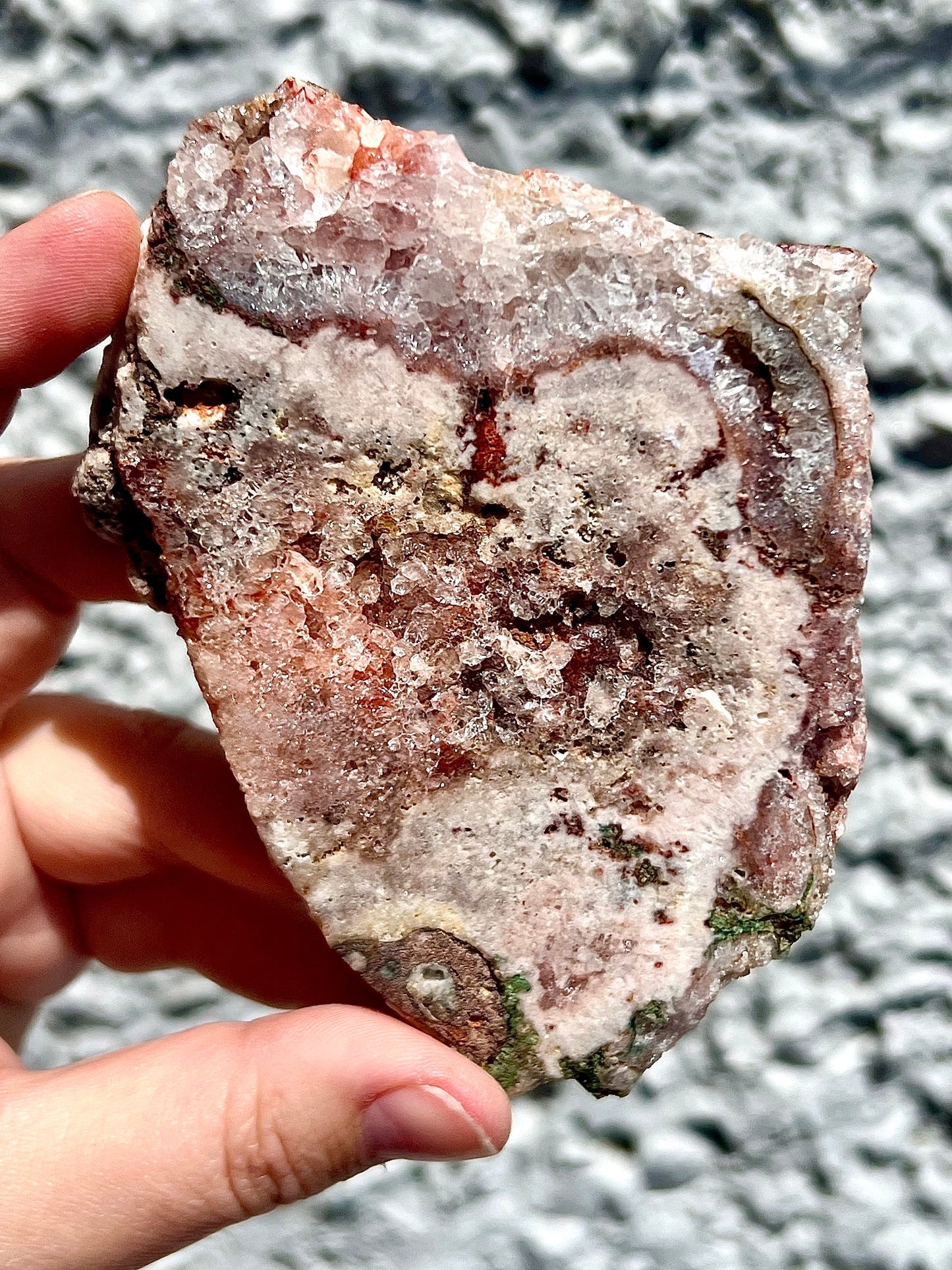 pink amethyst slice with quartz