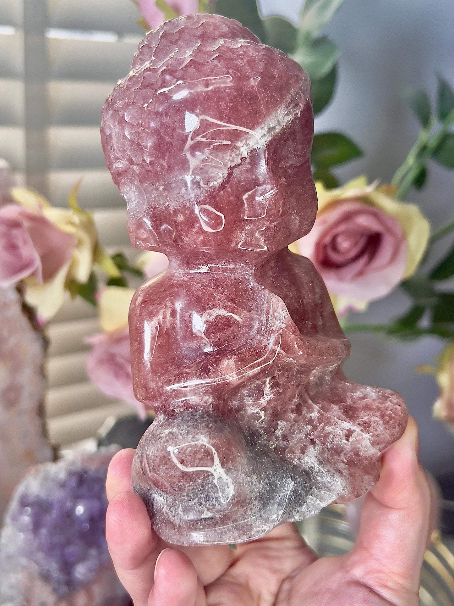Large, high quality, Strawberry quartz, baby buddah
