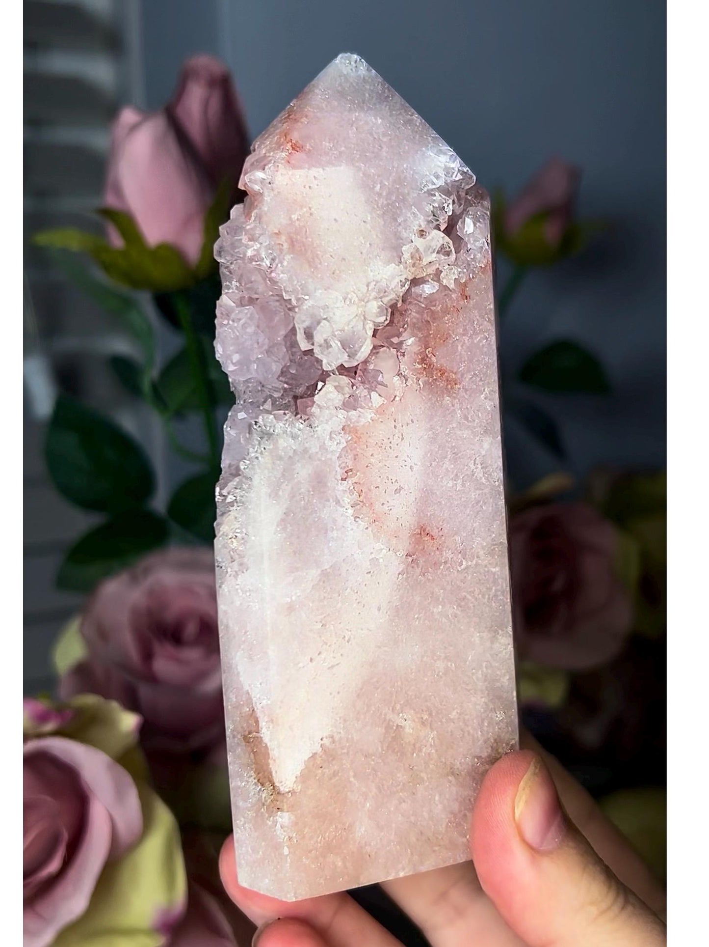 High grade, tall, baby pink amethyst tower 490g