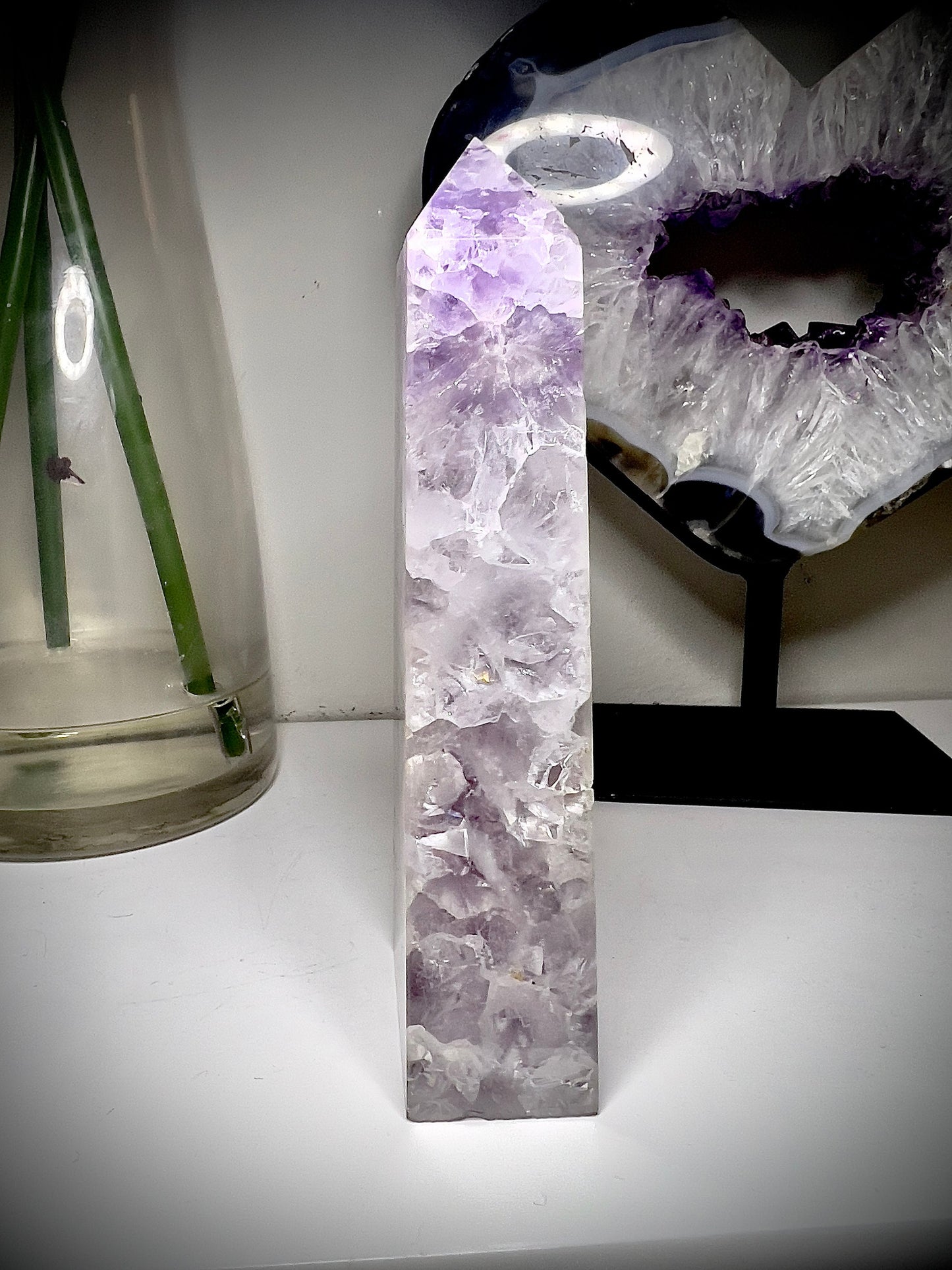 Super high quality amethyst x flower agate tower 320g 14cm