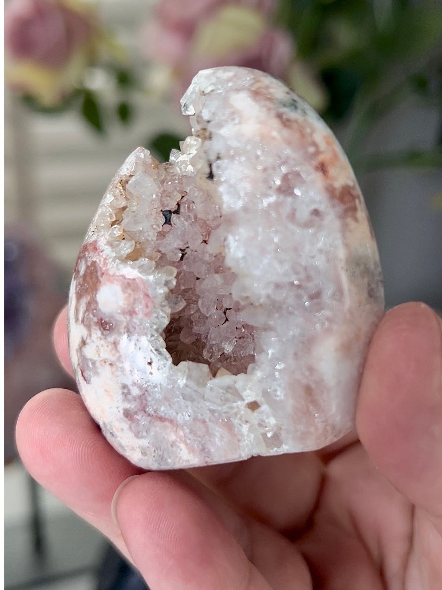 pink amethyst freeform within quartz and jasper
