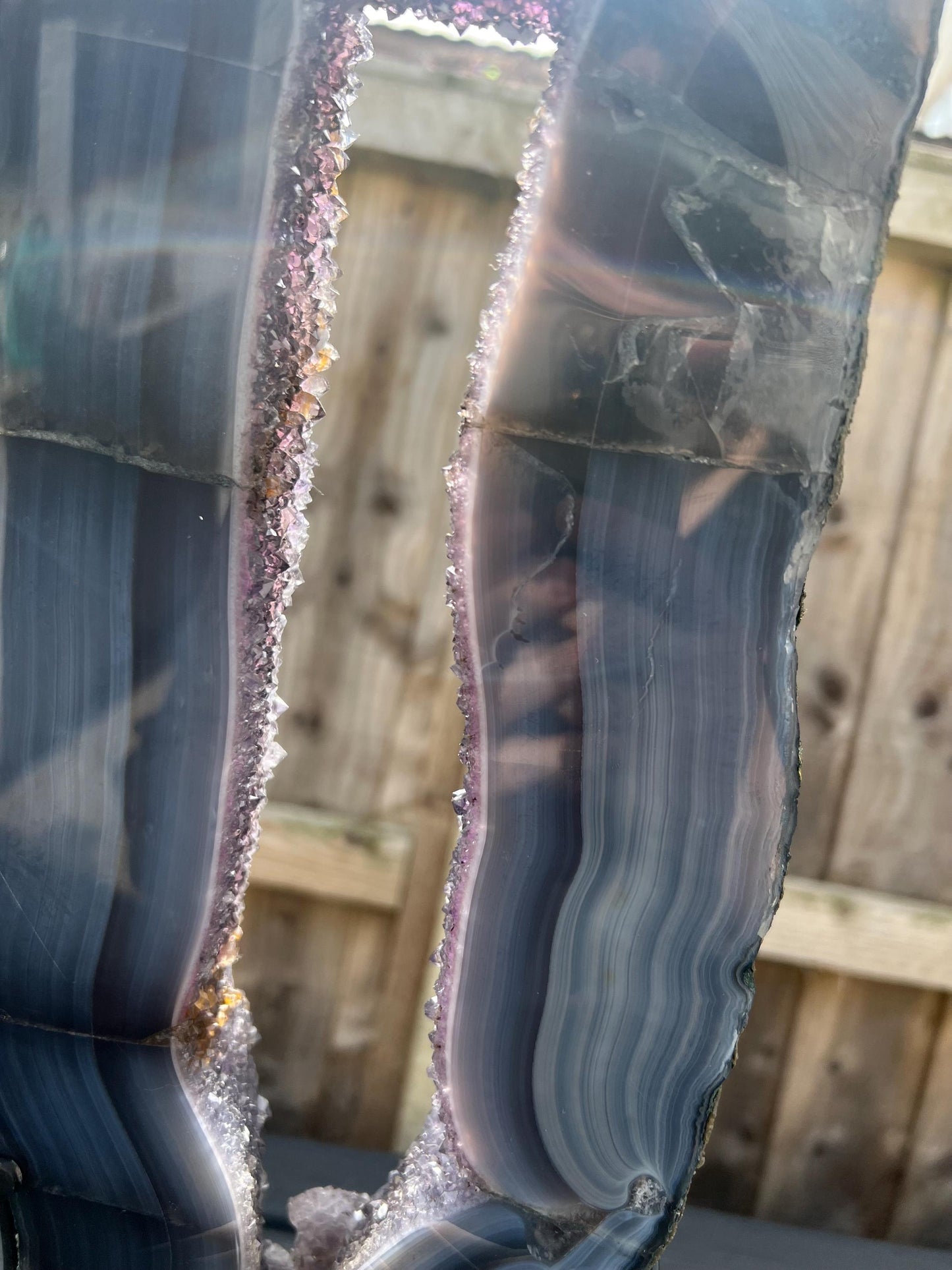 Stunning, polished amethyst x blue agate portal, with calcite this piece has natural lines, which are part of the stone  - 4.65kg