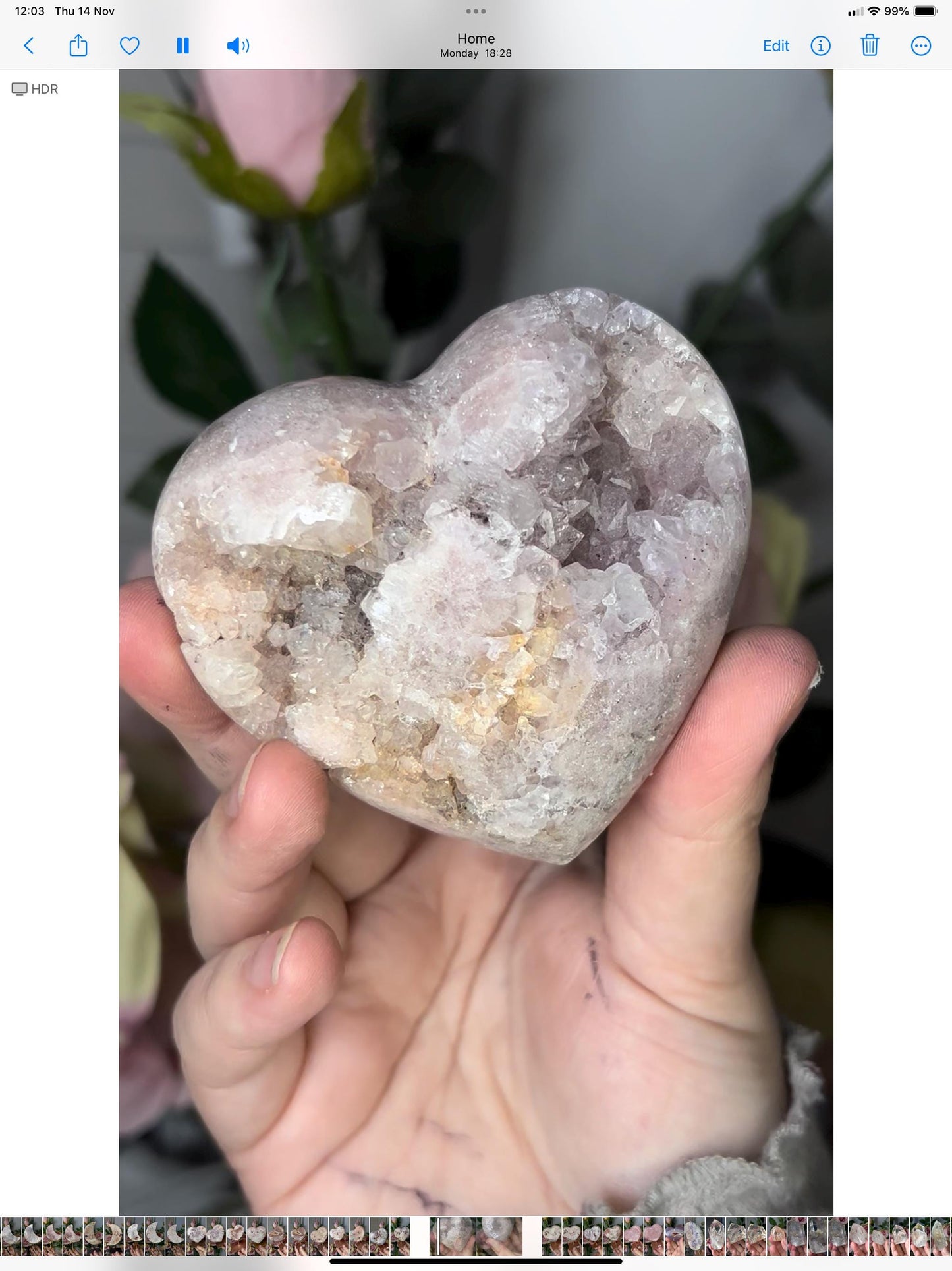 pink amethyst heart with quartz druzy comes with stand that is scratched (discount added)