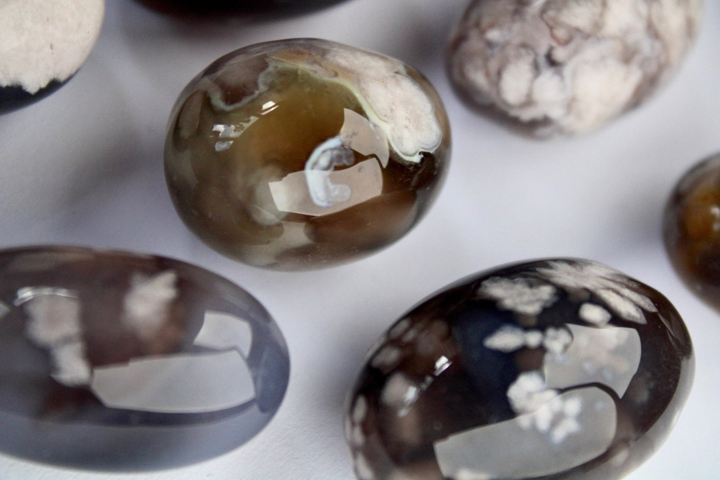 black flower agate tumble stones