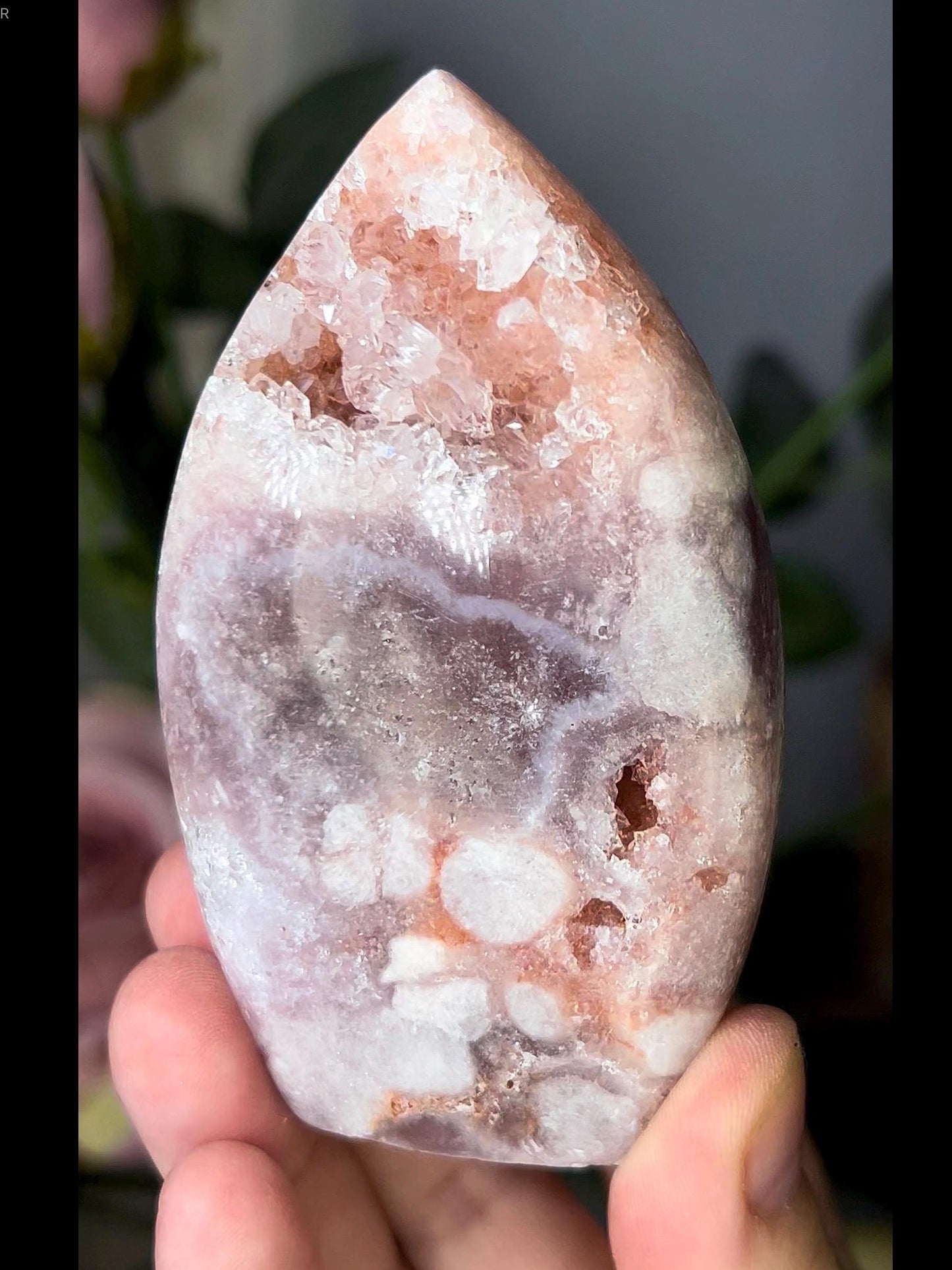 High grade, pink amethyst flame with quartz