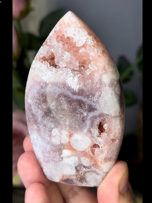 High grade, pink amethyst flame with quartz