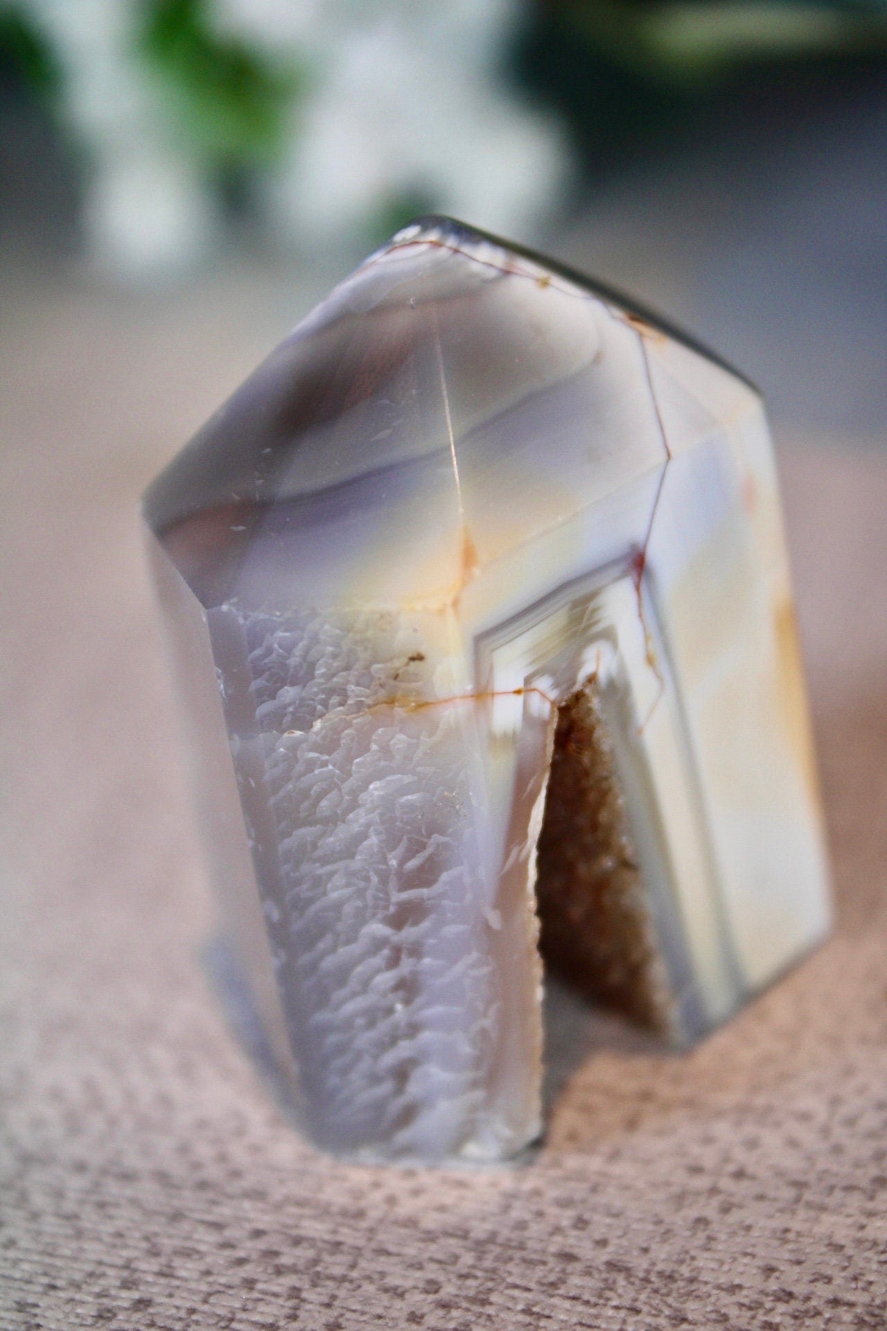 Banded brazilian druzy agate tower