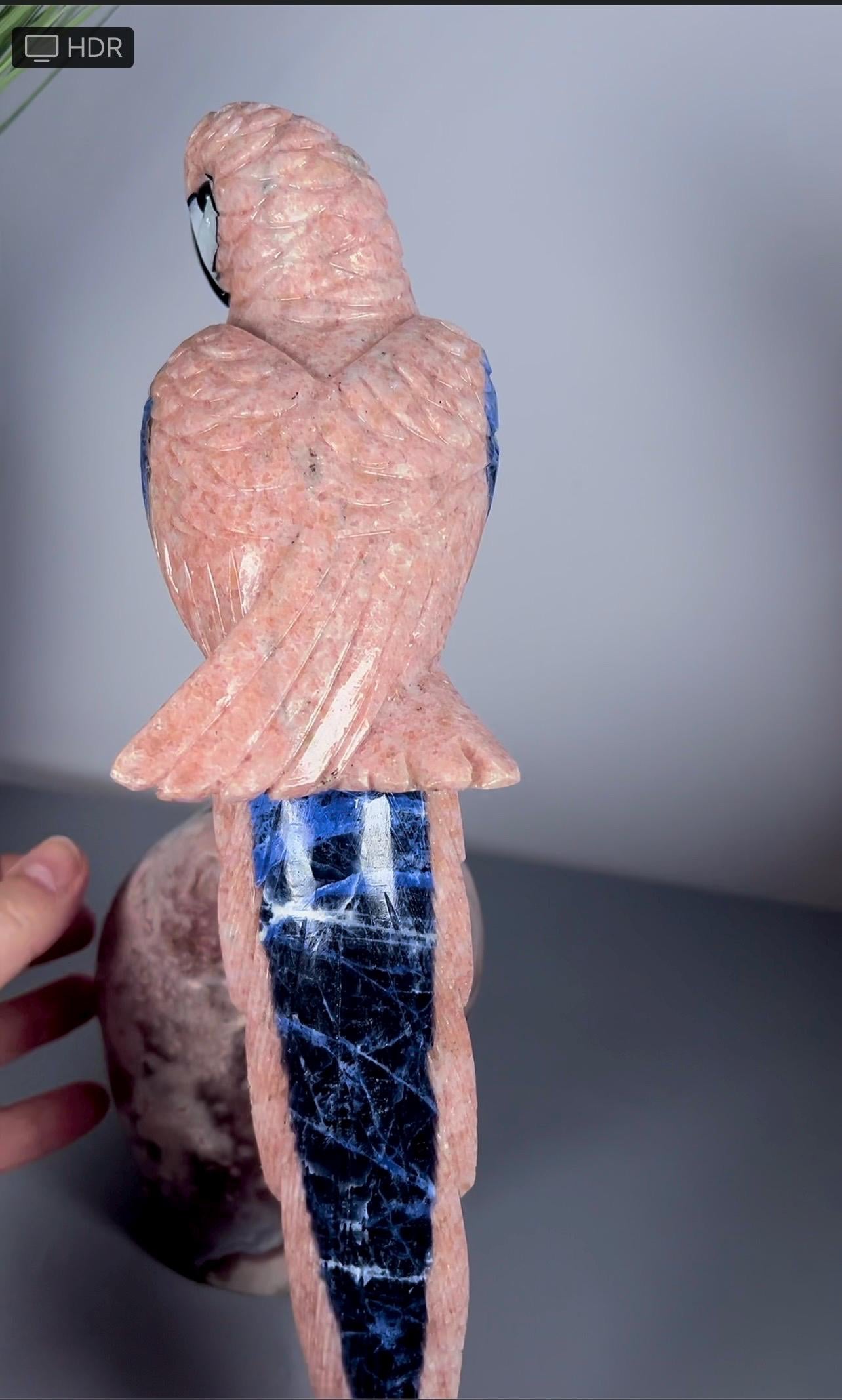 High grade pink amethyst, bird, parrot carving on pink amethyst Freeform