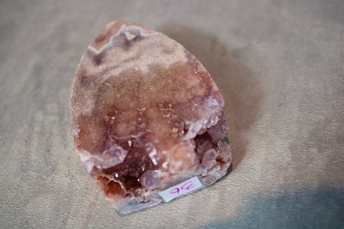 Pink amethyst, flame with purple quartz, from Brazil 145g 7.5cm (h) 5cm (w)