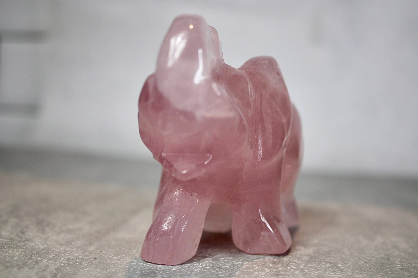 Starlight, rose quartz, elephant, carving 7.5cm (H) 10cm(L)