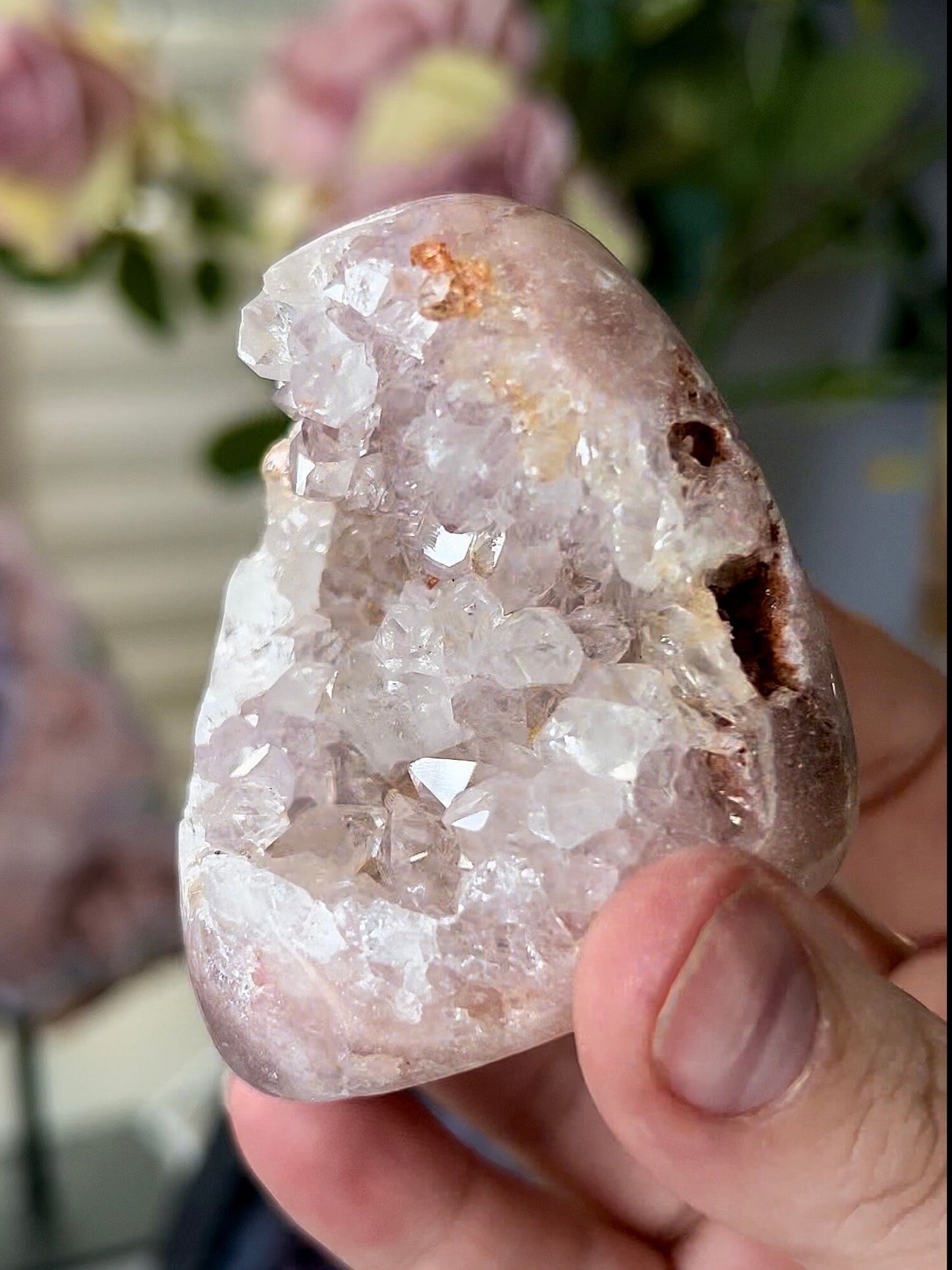 high grade, rainbow quartz, pink amethyst freeform