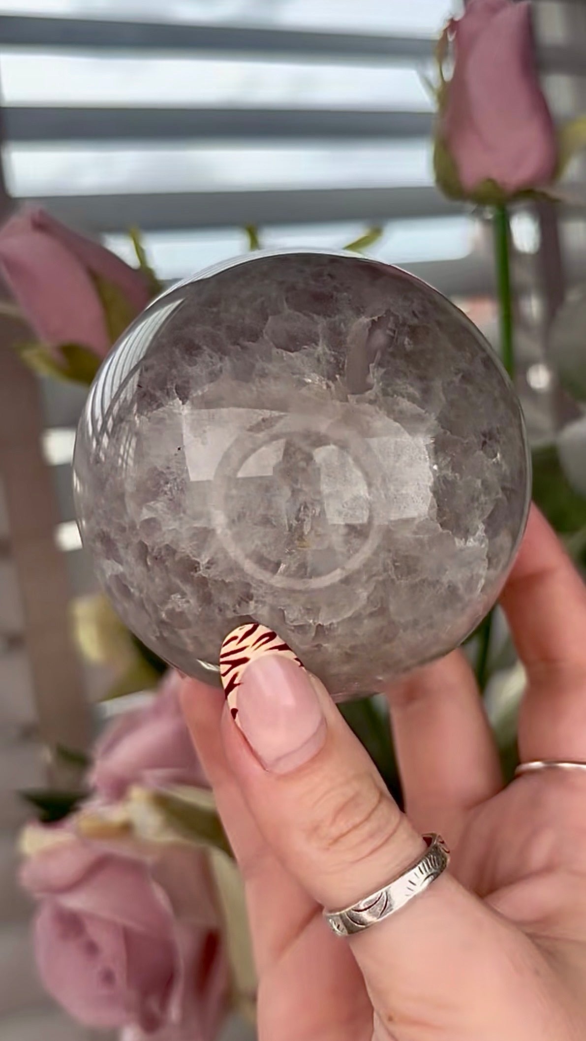 Stunning!! Super high quality, Druzy, green chlorite x blue flower agate sphere