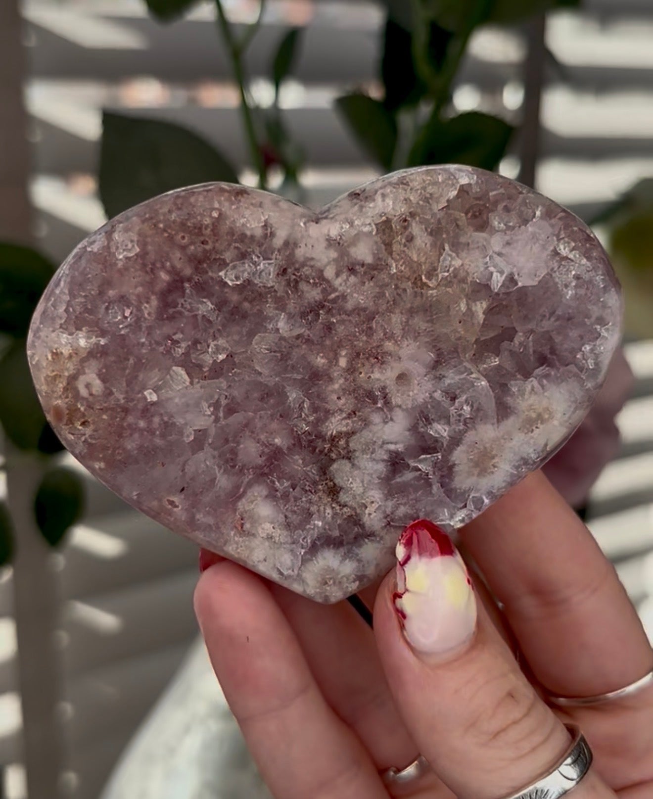 pink amethyst heart - comes with stand 8.5cm