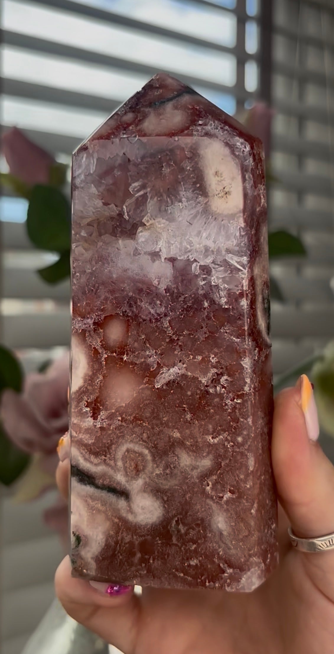 Beautiful, high quality, Pink amethyst tower with Green jasper