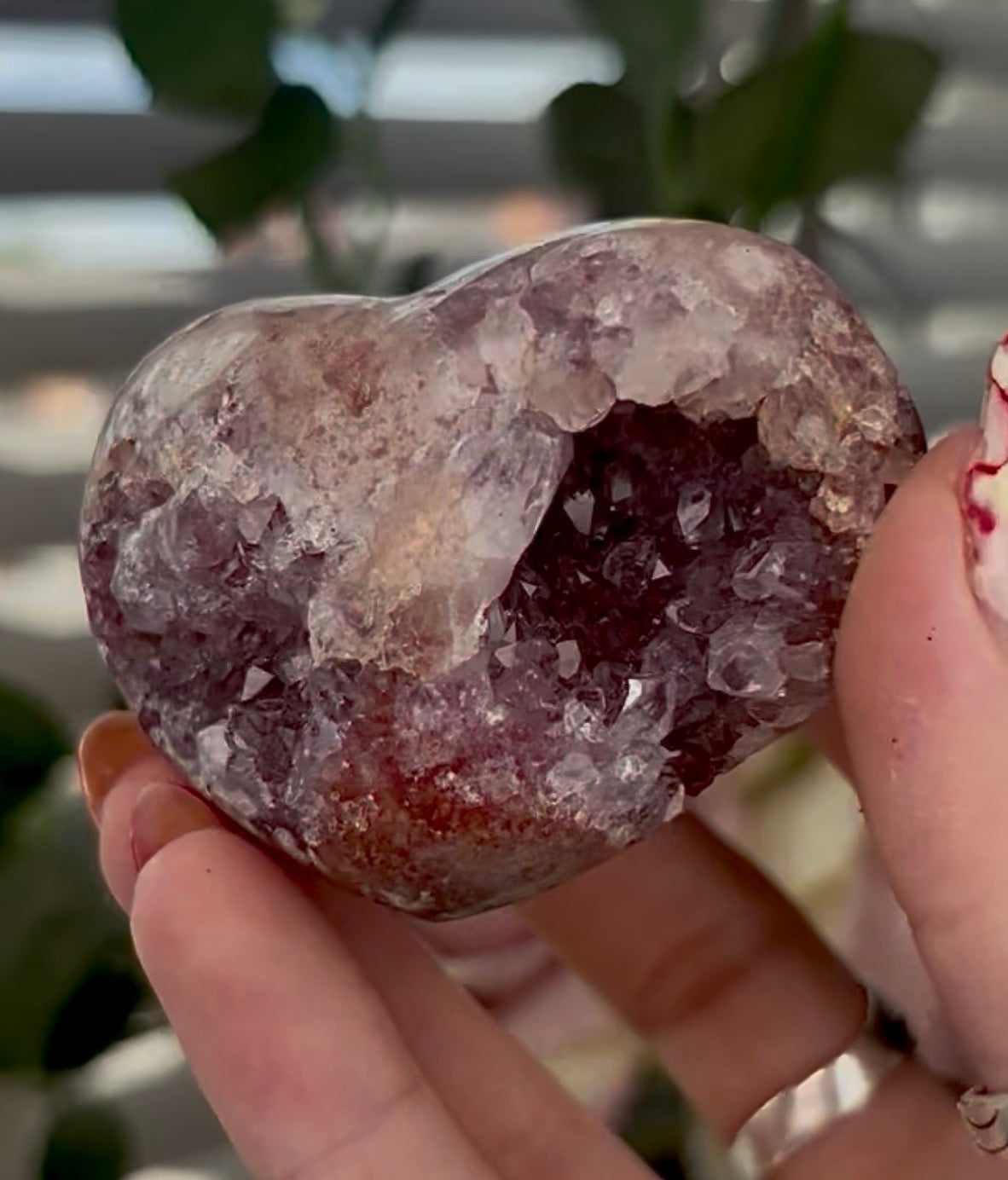 High quality pink amethyst heart - comes with stand
