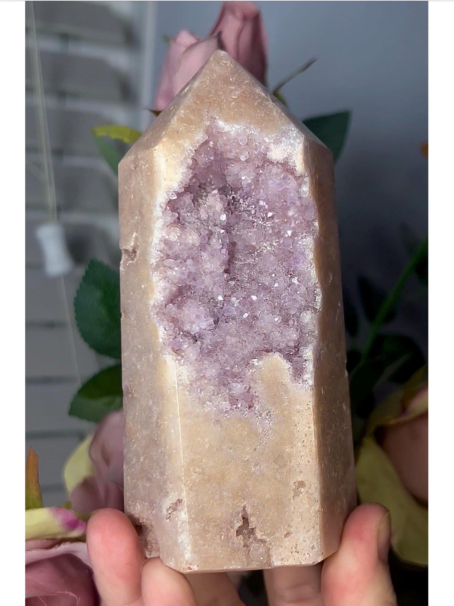 Incredible, High grade, super sparkly, druzy, pink amethyst tower in lemon & lilac tones 554g