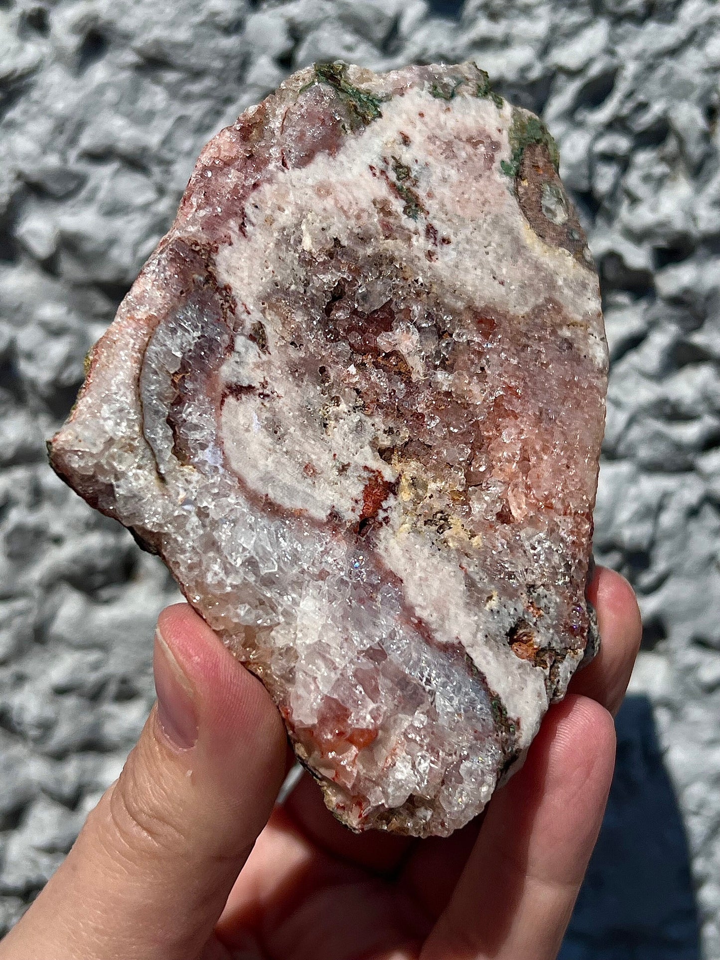 pink amethyst slice with quartz