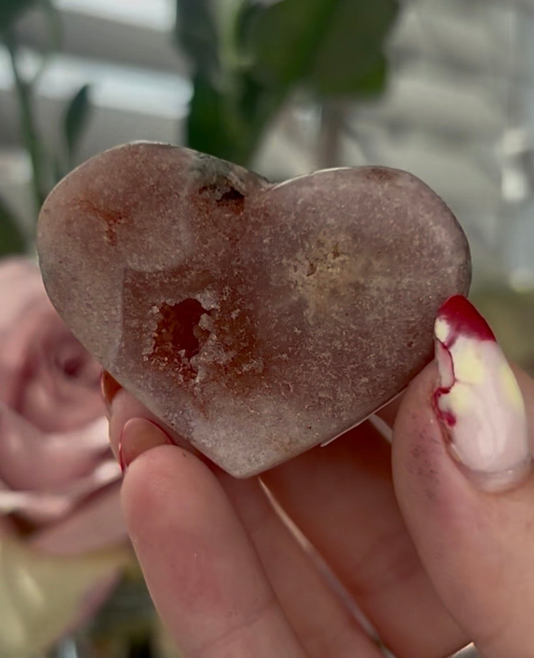 Mini pink amethyst heart - comes with stand