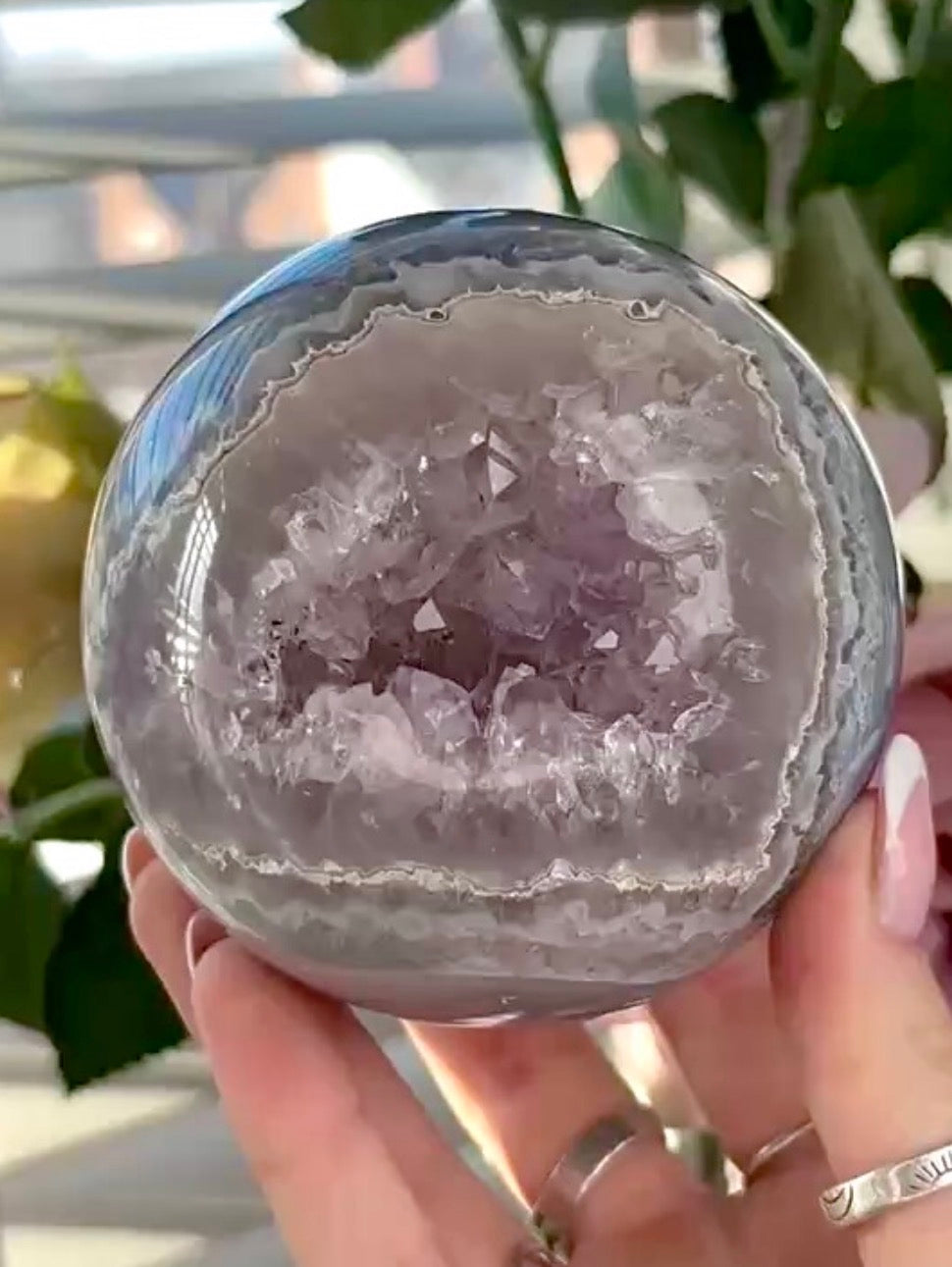 Gorgeous, high grade, blue banded, amethyst, agate sphere