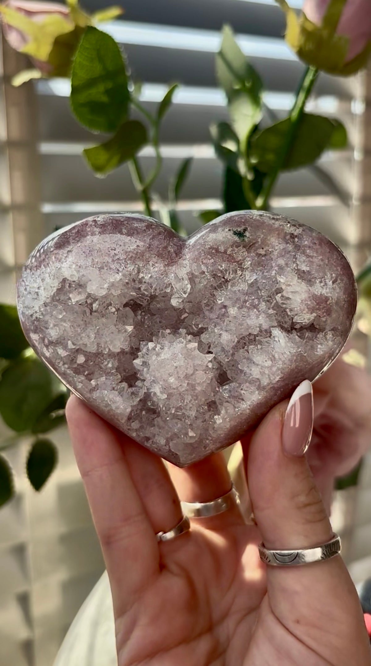 Gorgeous,  pink amethyst heart- comes with stand