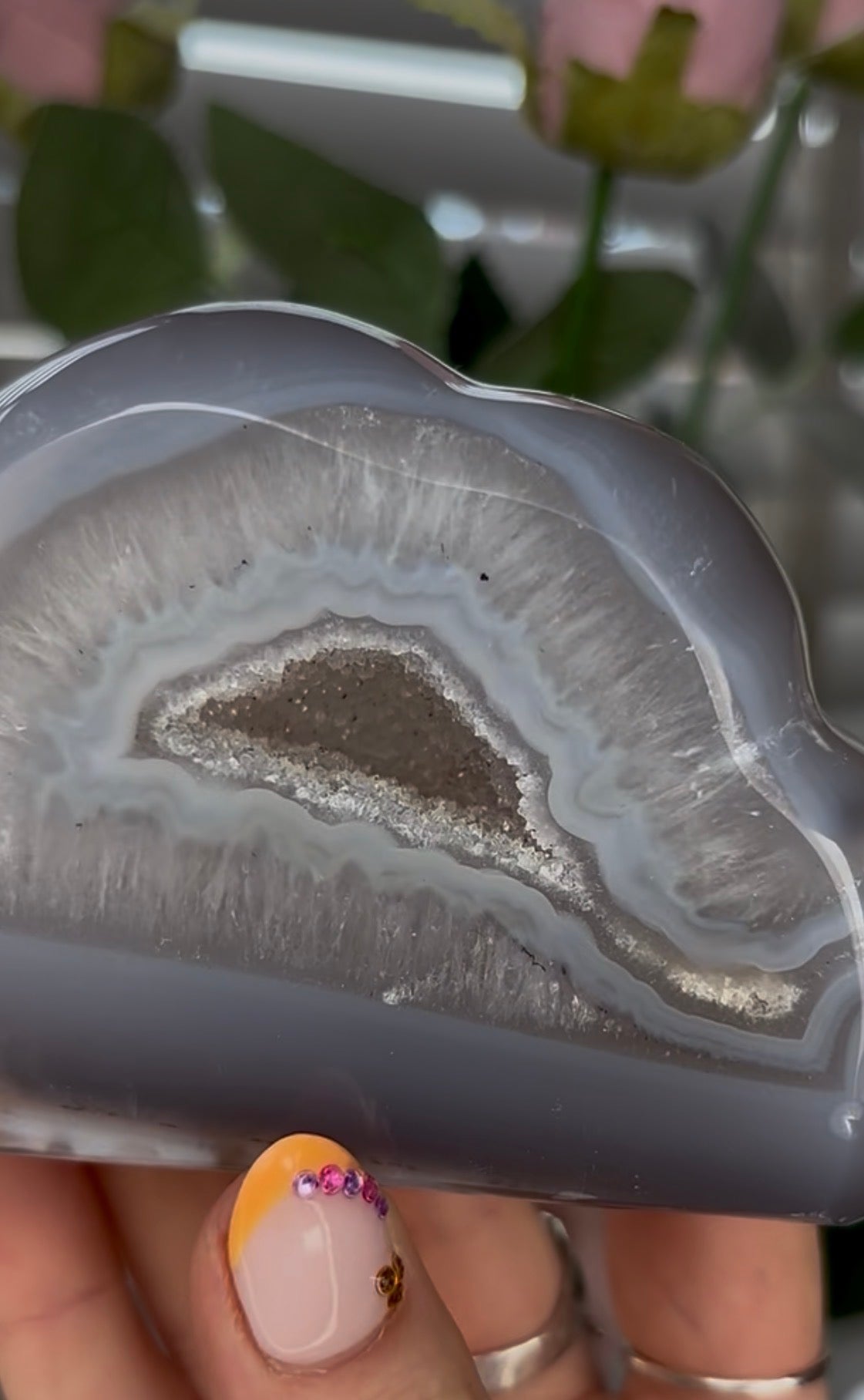 Beautiful, high grade, blue agate cloud with druzy