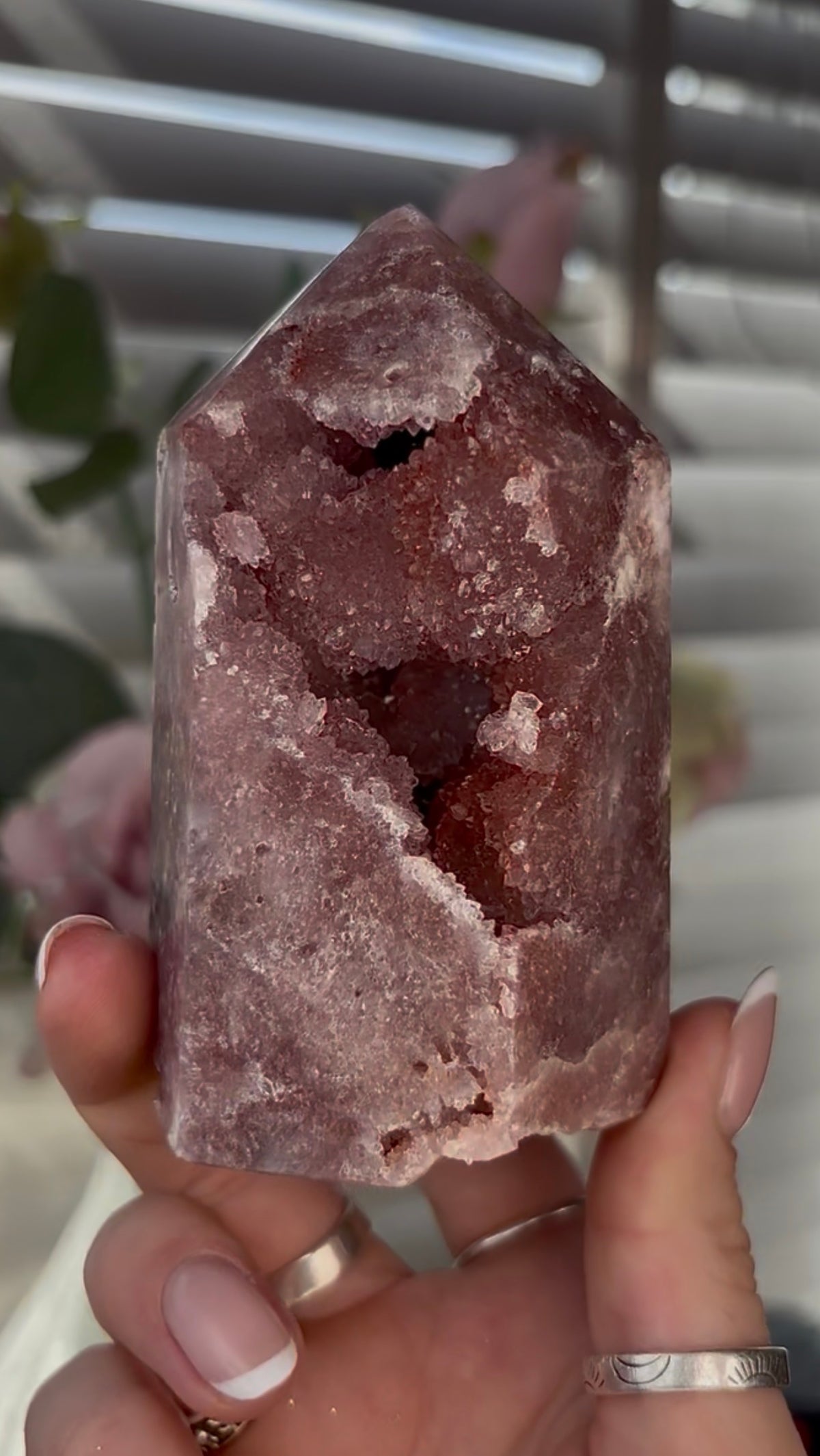 Beautiful, Pink amethyst tower 9.6cm(h) by 5.7cm(w)