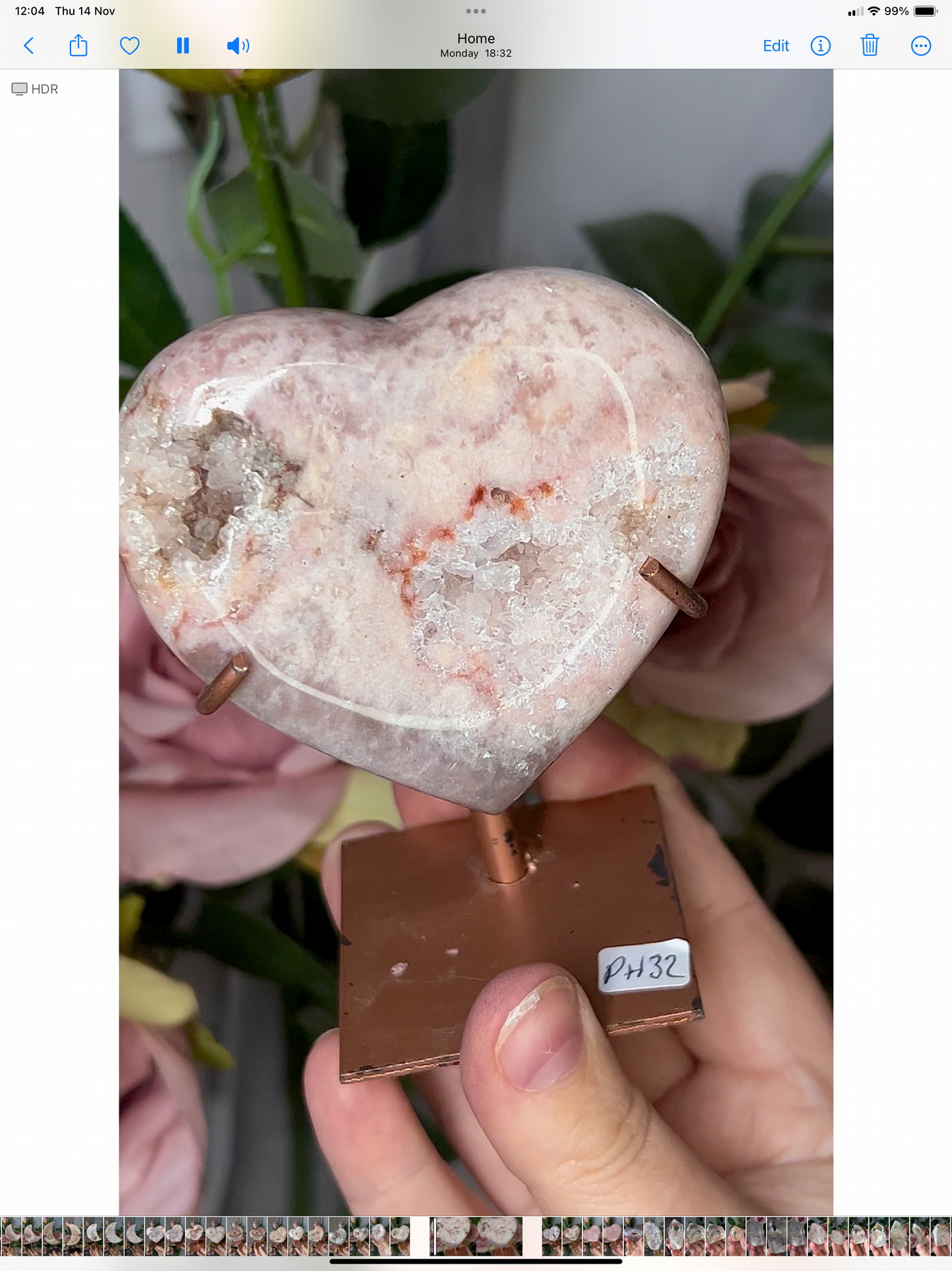 pink amethyst heart - comes with stand