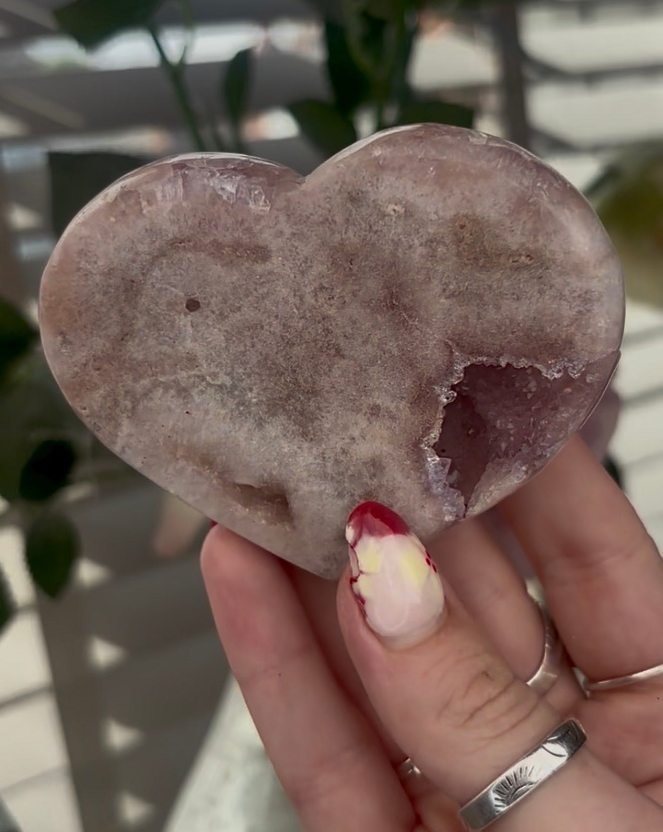 pink amethyst heart - comes with stand