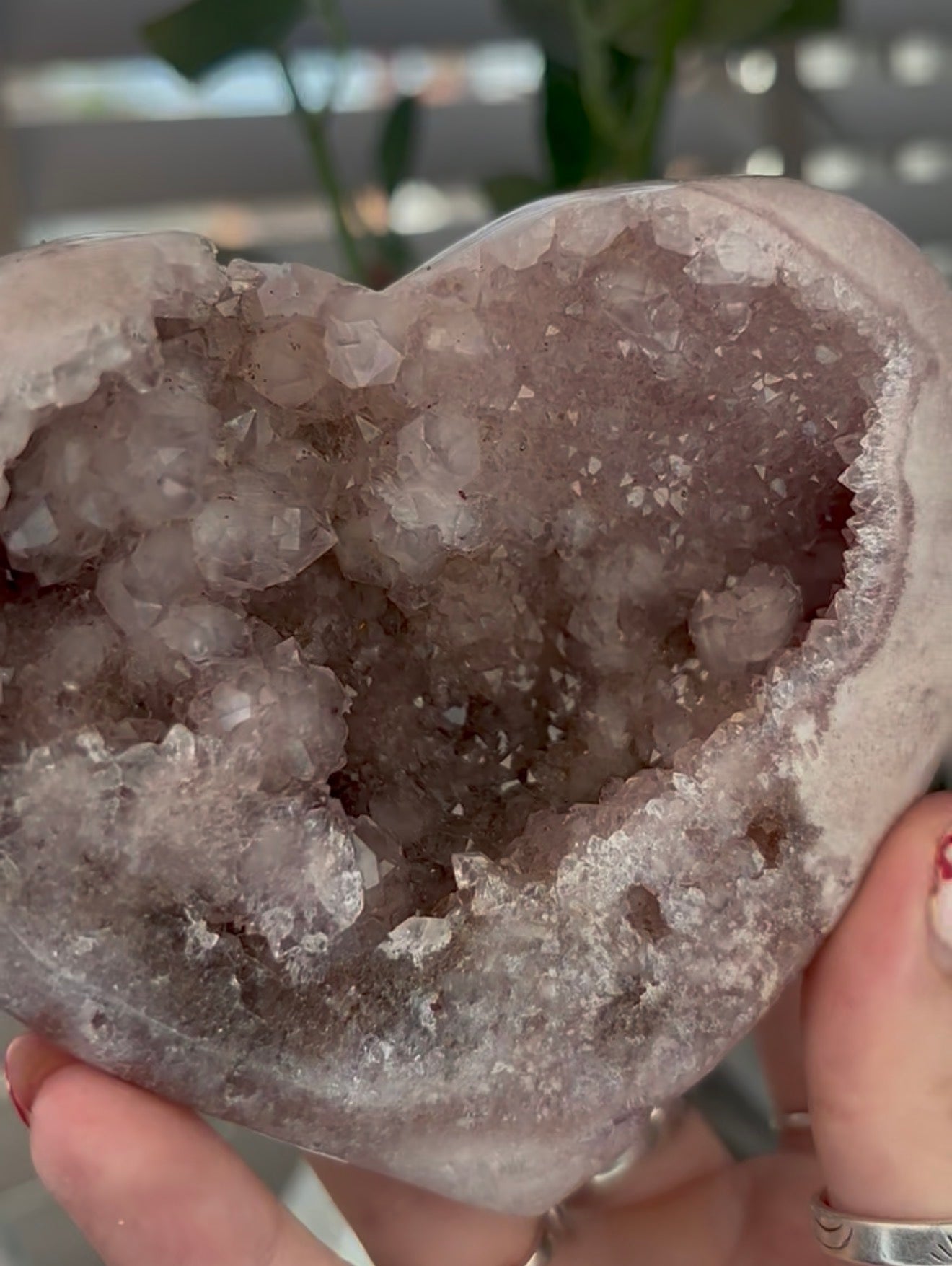 Beautiful pink amethyst heart - comes with stand (11cm)
