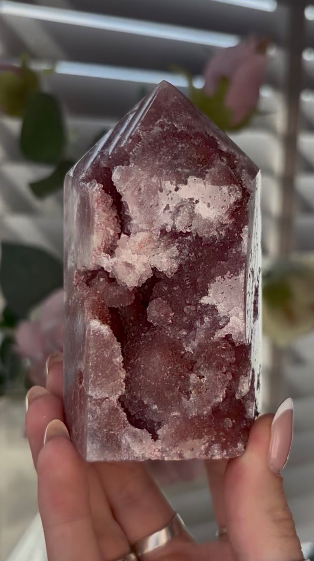 Beautiful, Pink amethyst tower 9.6cm(h) by 5.7cm(w)