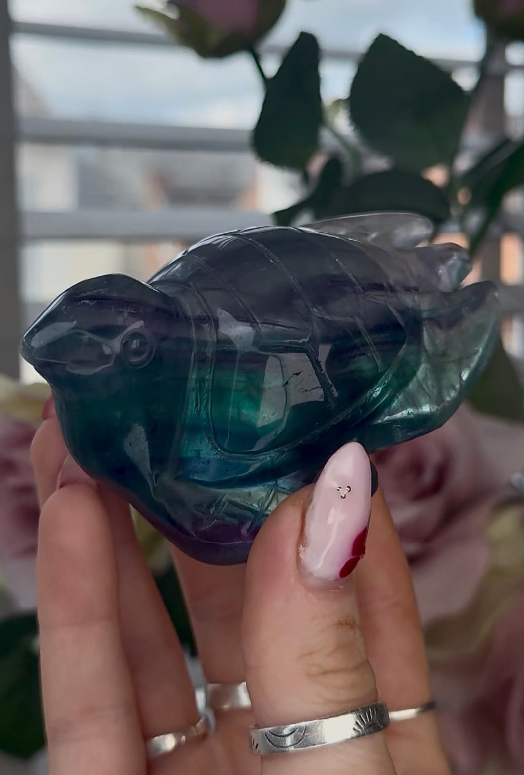 High grade, fluorite sea turtle in green & blue