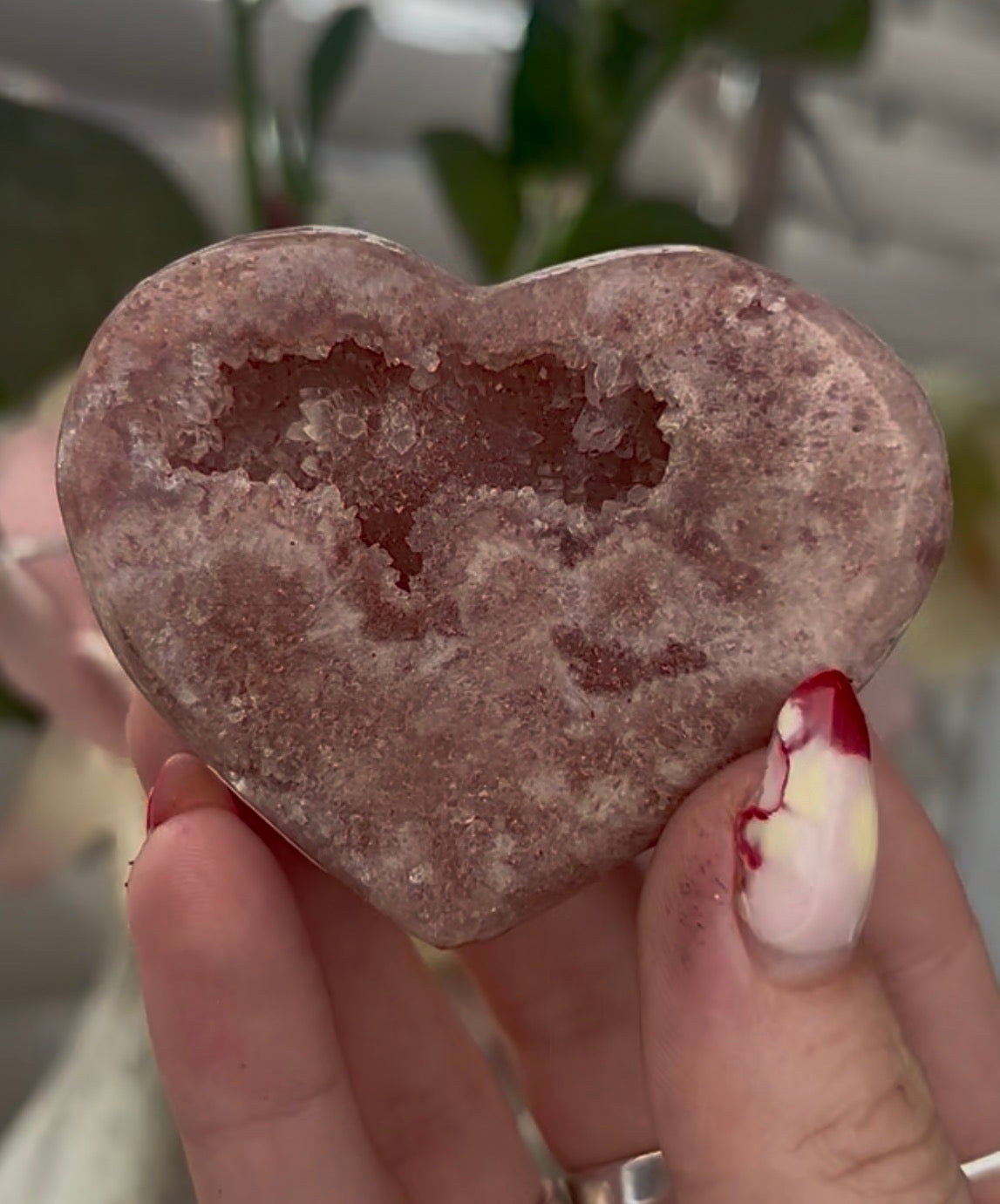 Mini pink amethyst heart - comes with stand