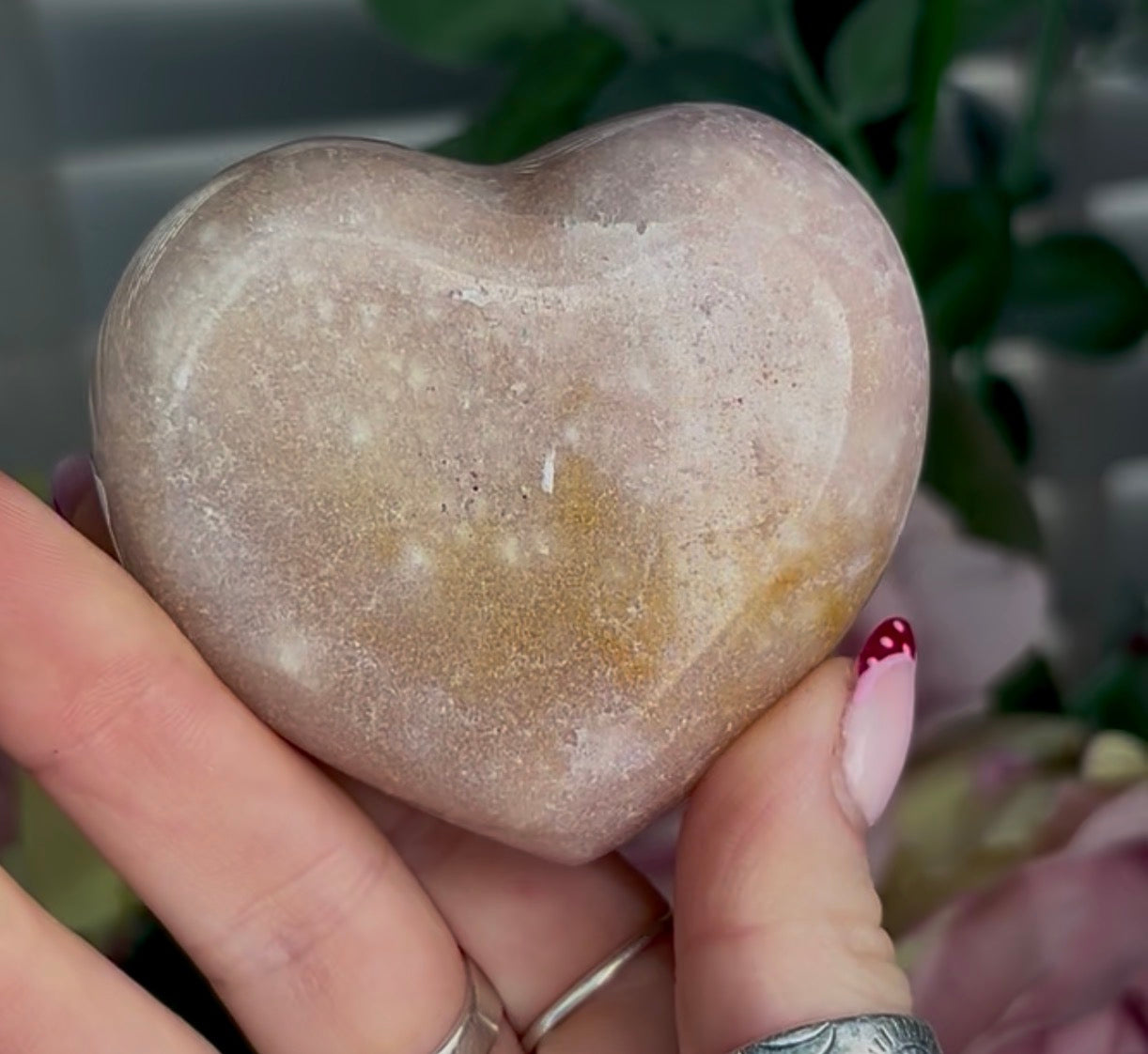 pink amethyst heart with bubble druzy - comes with stand
