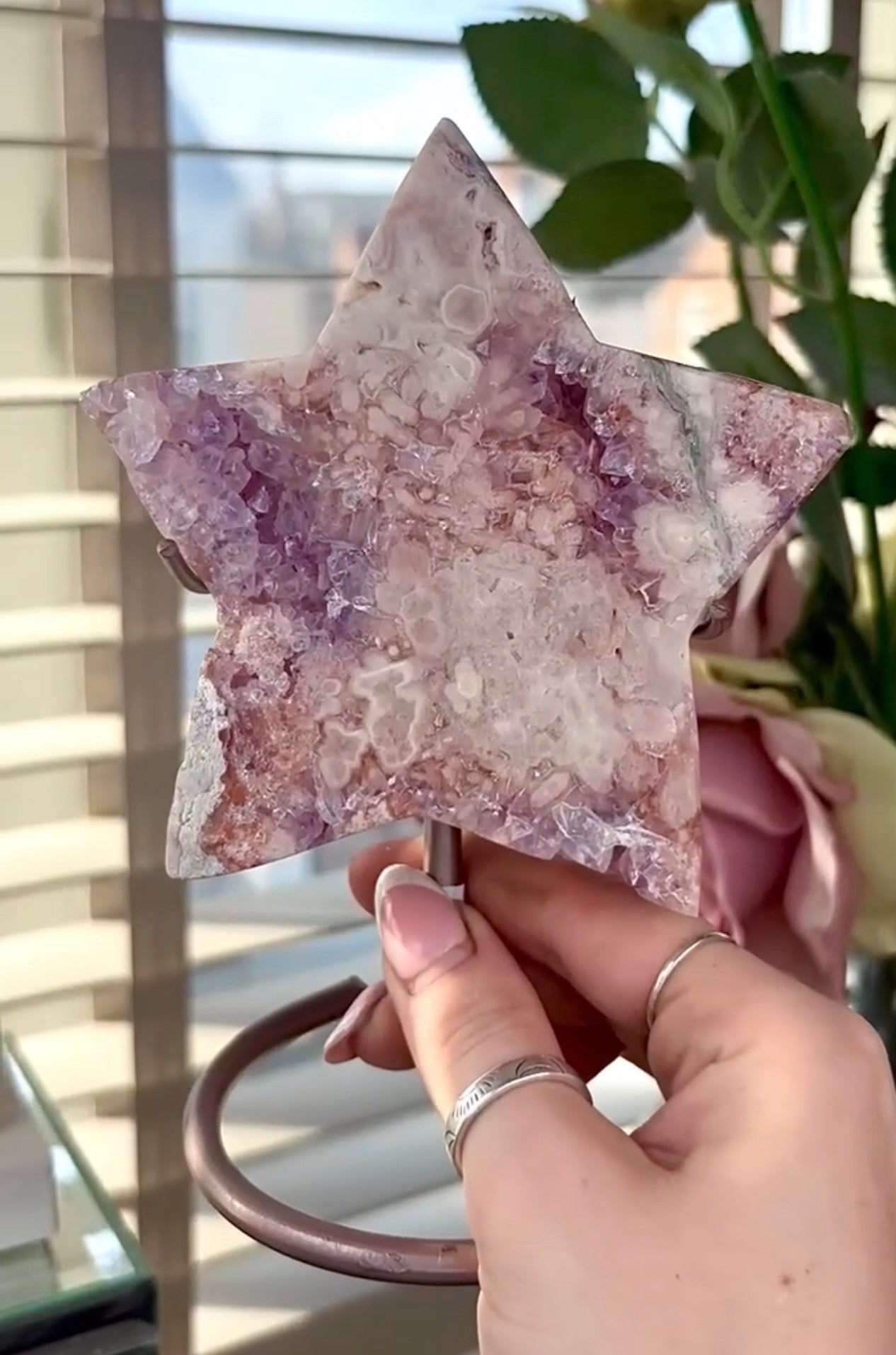 High quality pink amethyst star - comes with stand