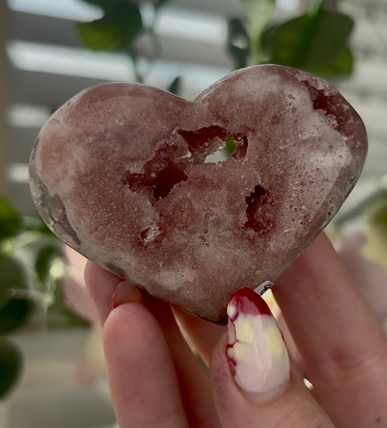 Mini pink amethyst heart - comes with stand