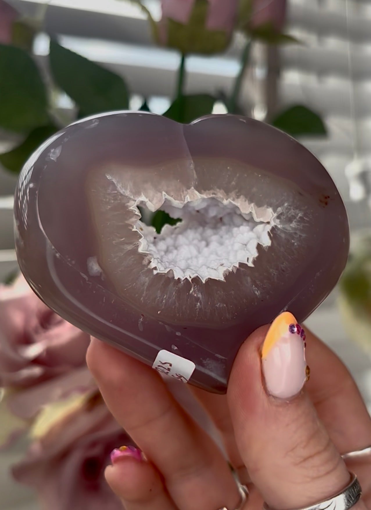 Beautiful, high quality, agate heart with druzy - stand included