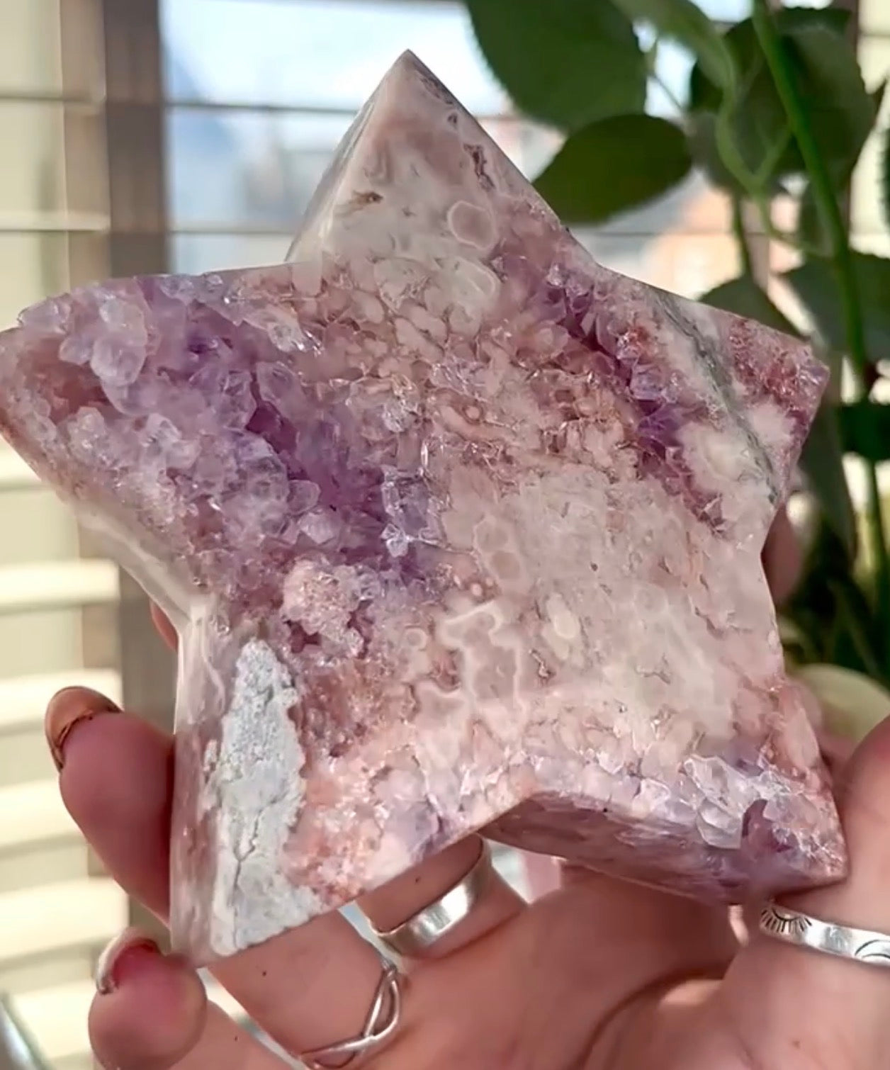 High quality pink amethyst star - comes with stand