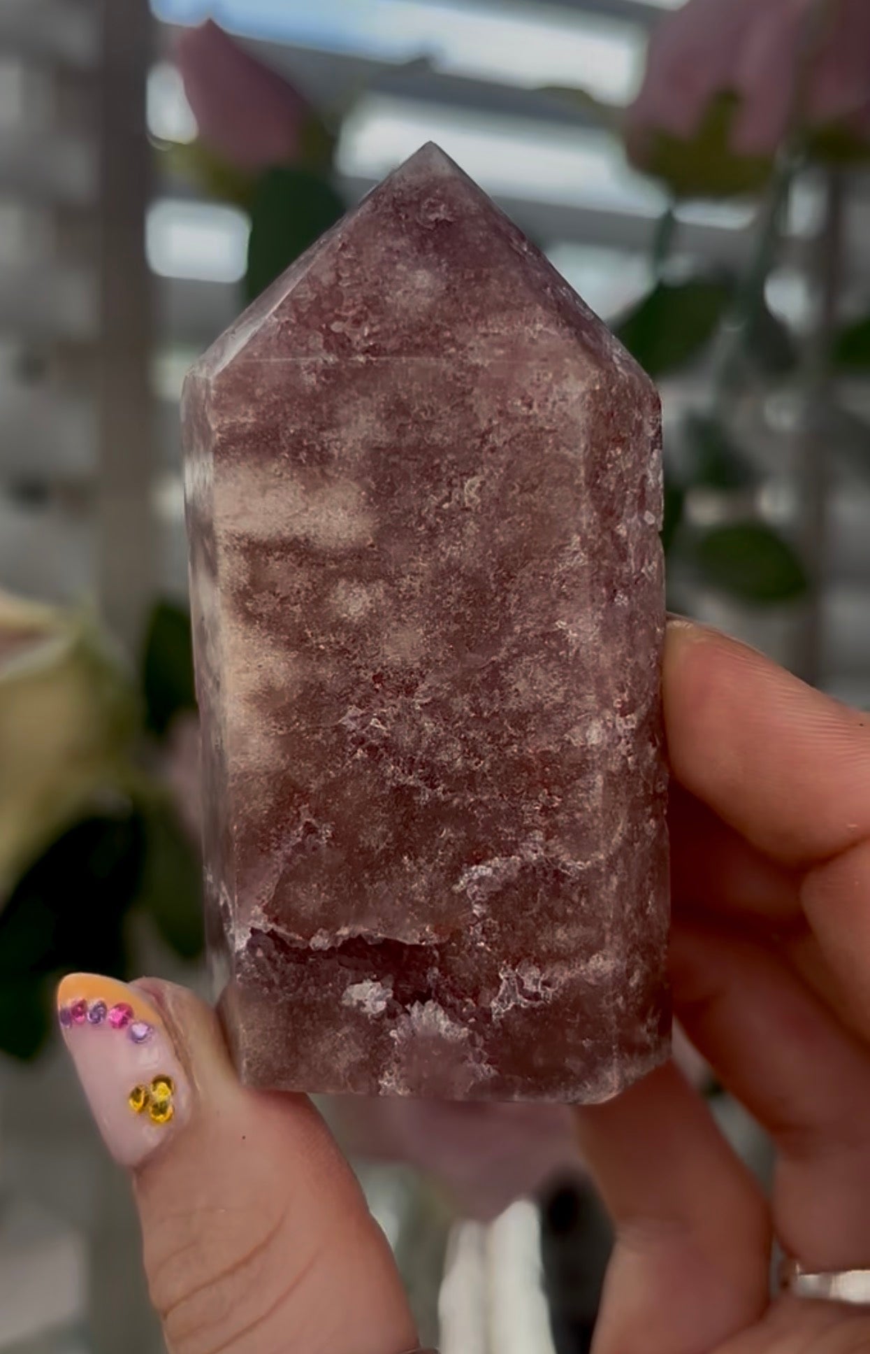 Beautiful, Pink amethyst tower with quartz druzy