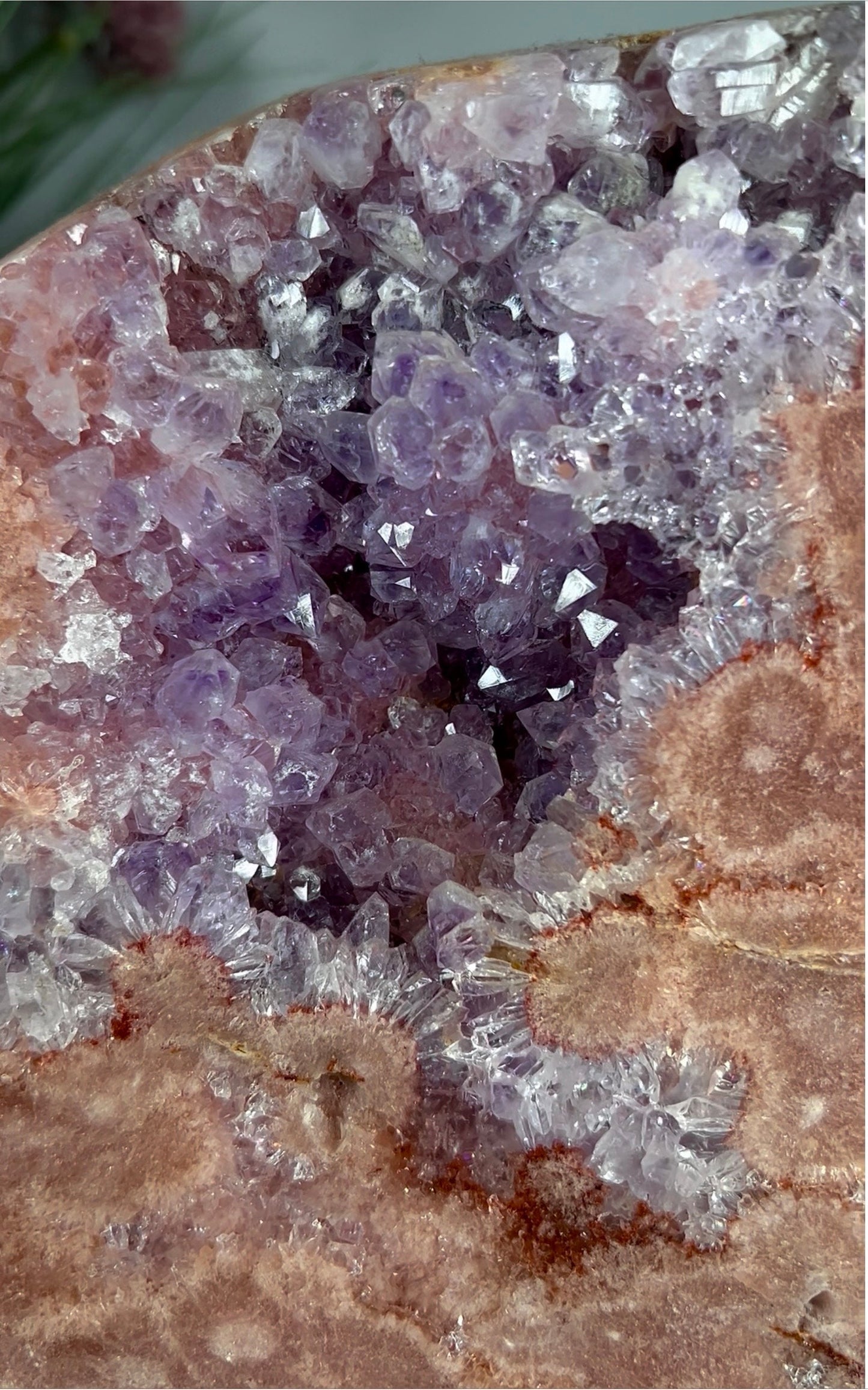 High grade, pink amethyst slab with purple quartz