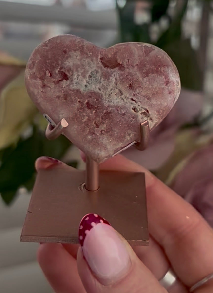 mini pink amethyst heart  - comes with stand
