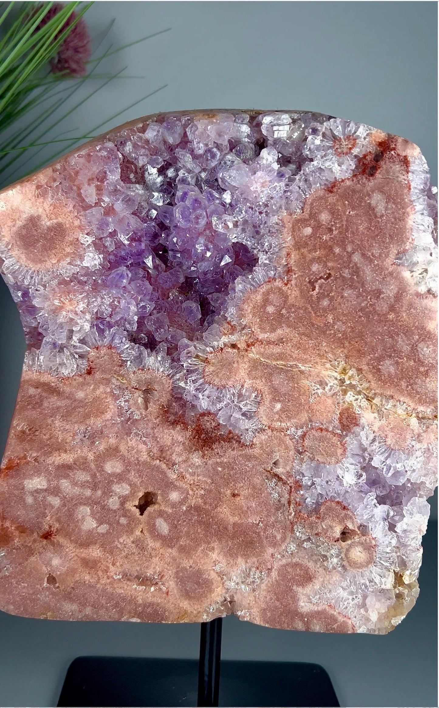 High grade, pink amethyst slab with purple quartz